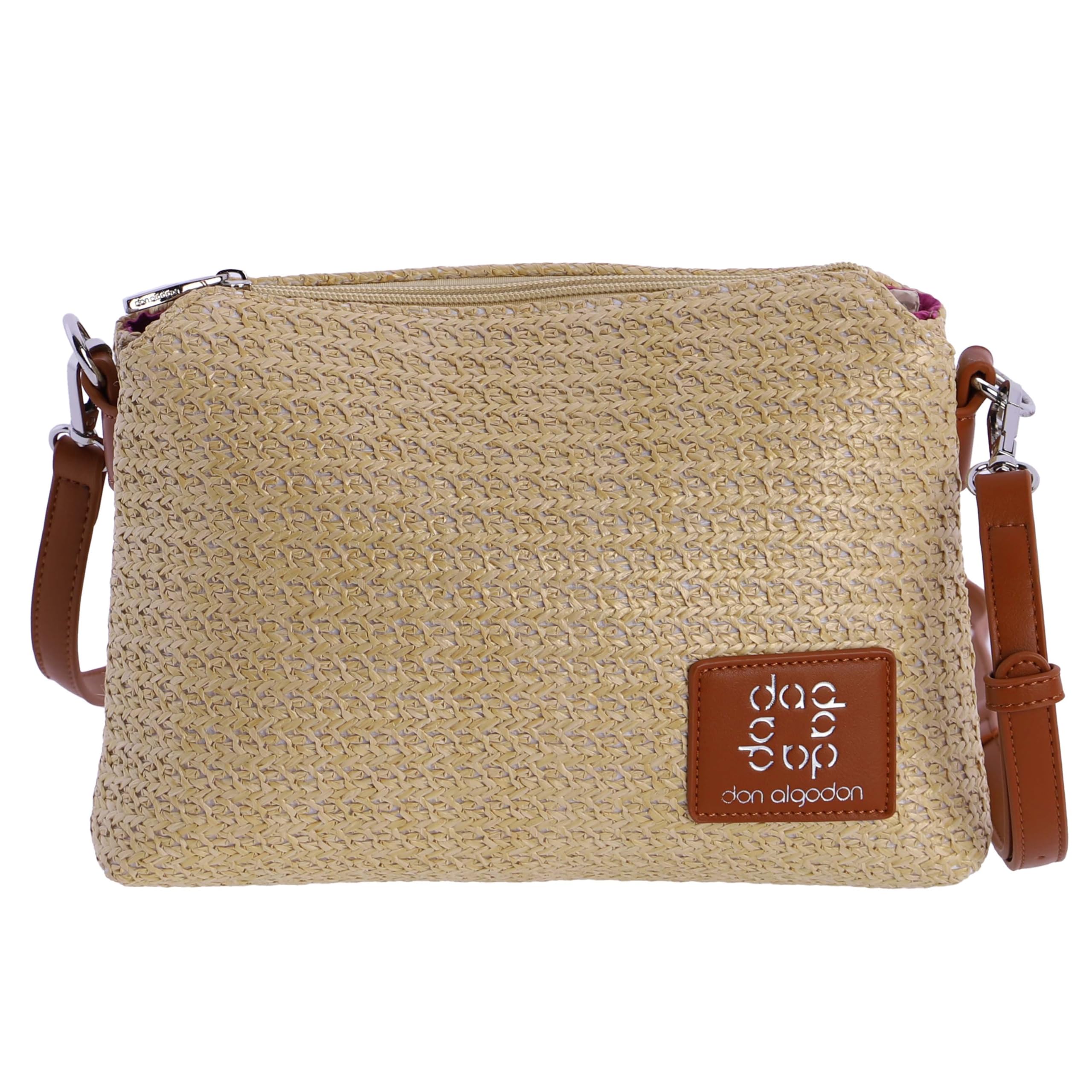 DON ALGODON Bolso mujer - bolso bandolera mujer - bolso playa rafia con cremallera - bolso trenzado mujer - bolso de verano - bolso casual mujer - Bibiana