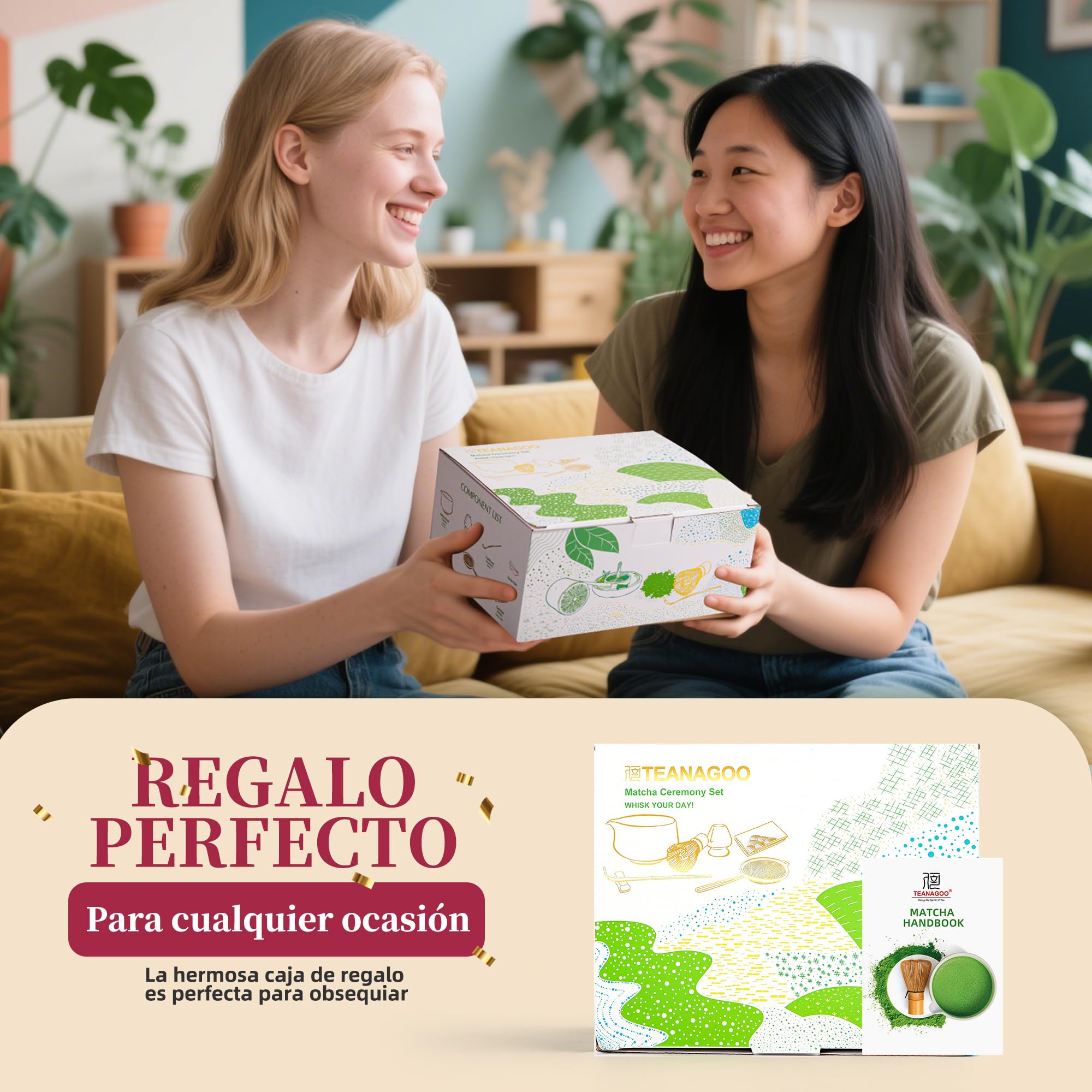 TEANAGOO Te Matcha Kit, Matcha Kit 7 piezas de Batidor con Pico Vertedor, Set de Regalo de Matcha para la Ceremonia del Té, juego de té matcha para hacer café con leche(Gradiente Rosa)