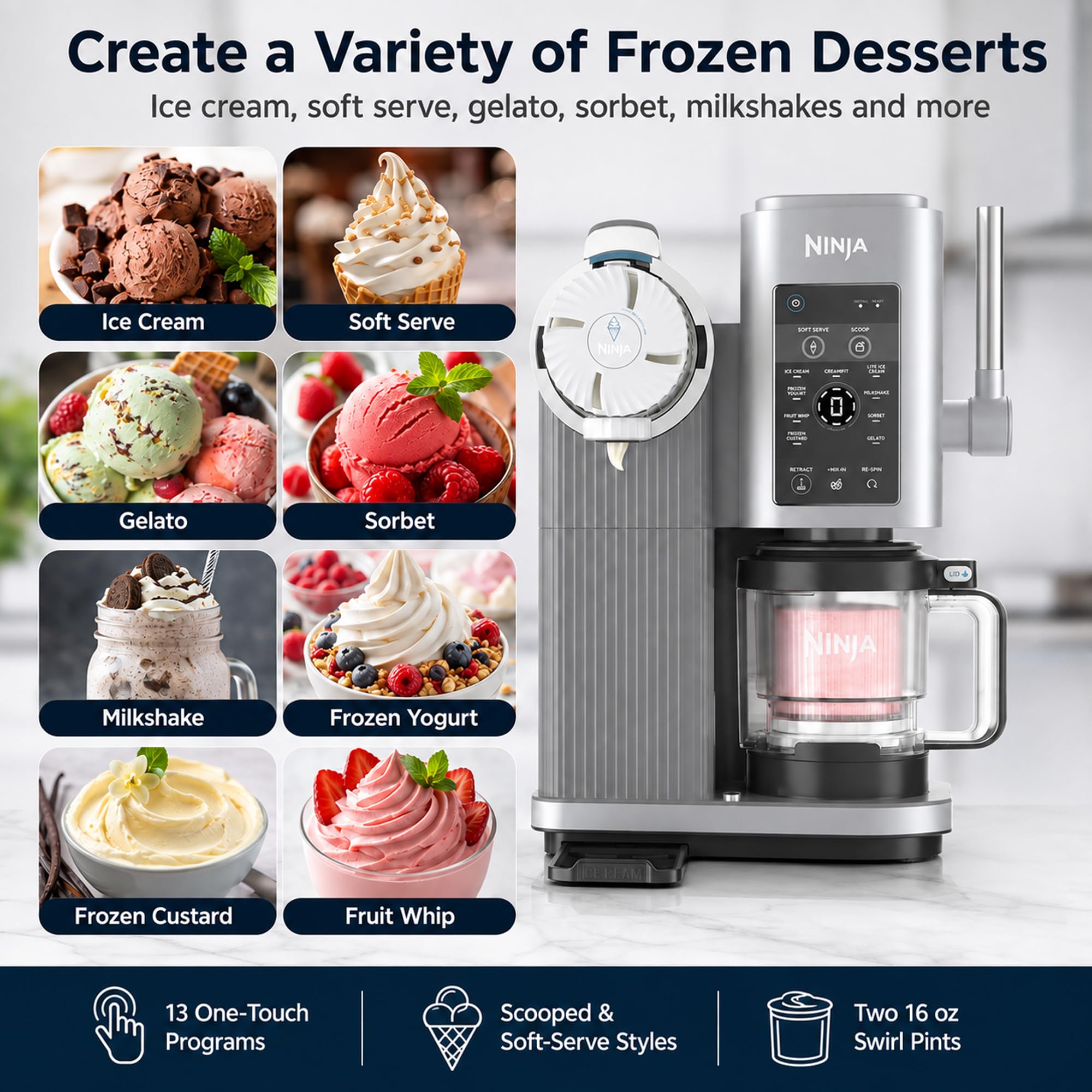 Amazon.com: Ninja NC701 CREAMi Swirl 13-in-1 Soft Serve Ice Cream