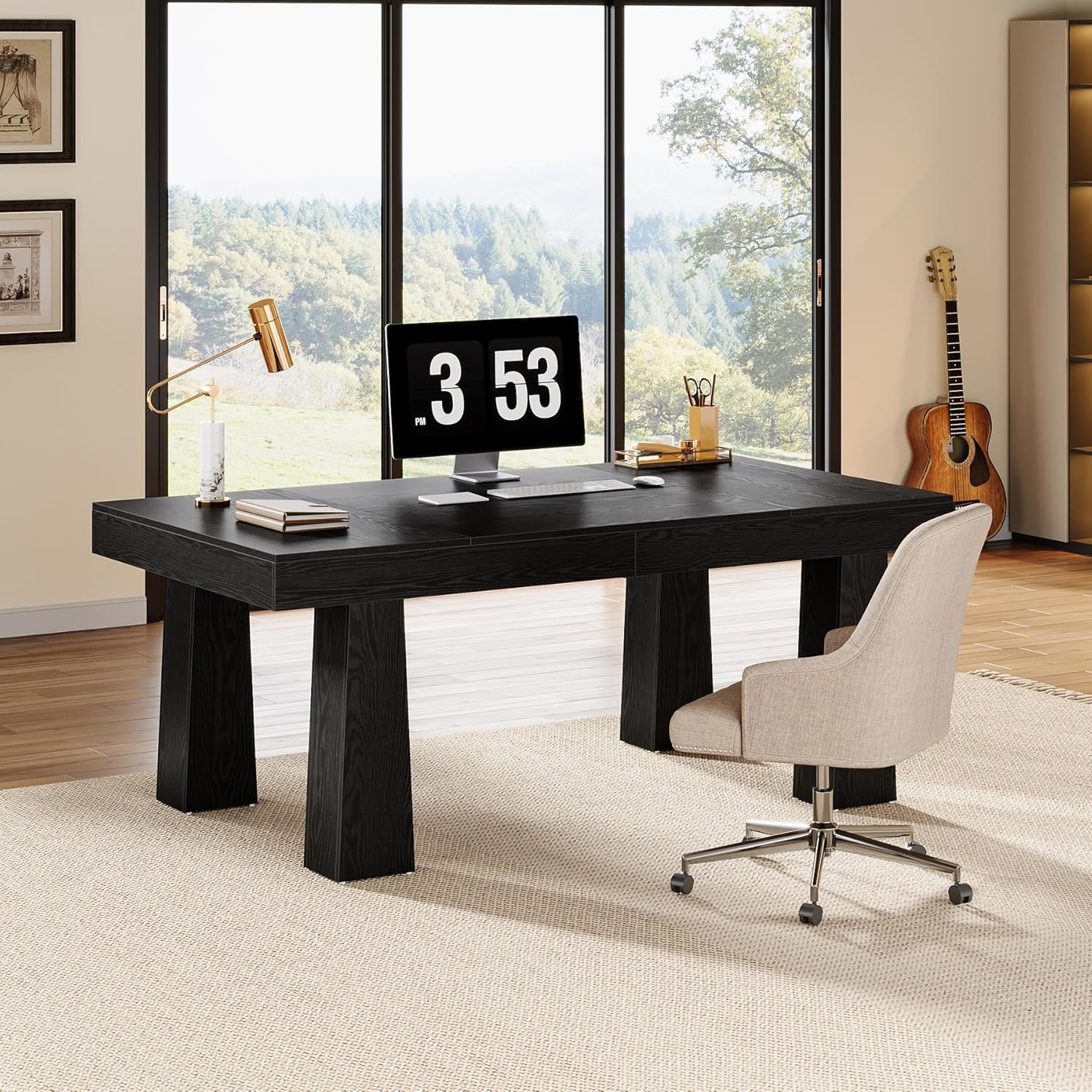 Tribesigns Escritorio, 160 × 80 cm, Mesa de Reuniones Rectangular Industrial Moderna Robustra con 4 Patas Cónicas, Escritorio Negro para Estudio Trabajo Oficina Dormitorio Hogar