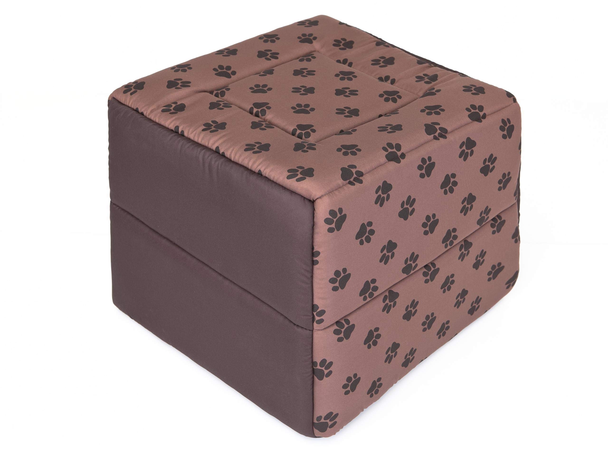 PillowPrim Legowisko dla psa 2 w 1, domek dla psa, legowisko dla psa, legowisko dla zwierząt, jasnobrązowe, ze łapami, rozmiar XL, 53 x 53 cm