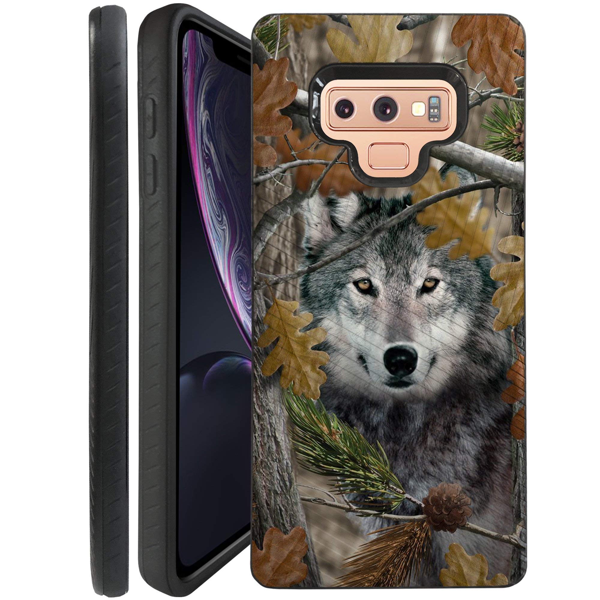 CasesonDeck Wolf Case Compatible with [Samsung Galaxy Note 9] Hunters Series Dual Layer Embossed Slim Black Shockproof Cover (Wolf Tree Camo)