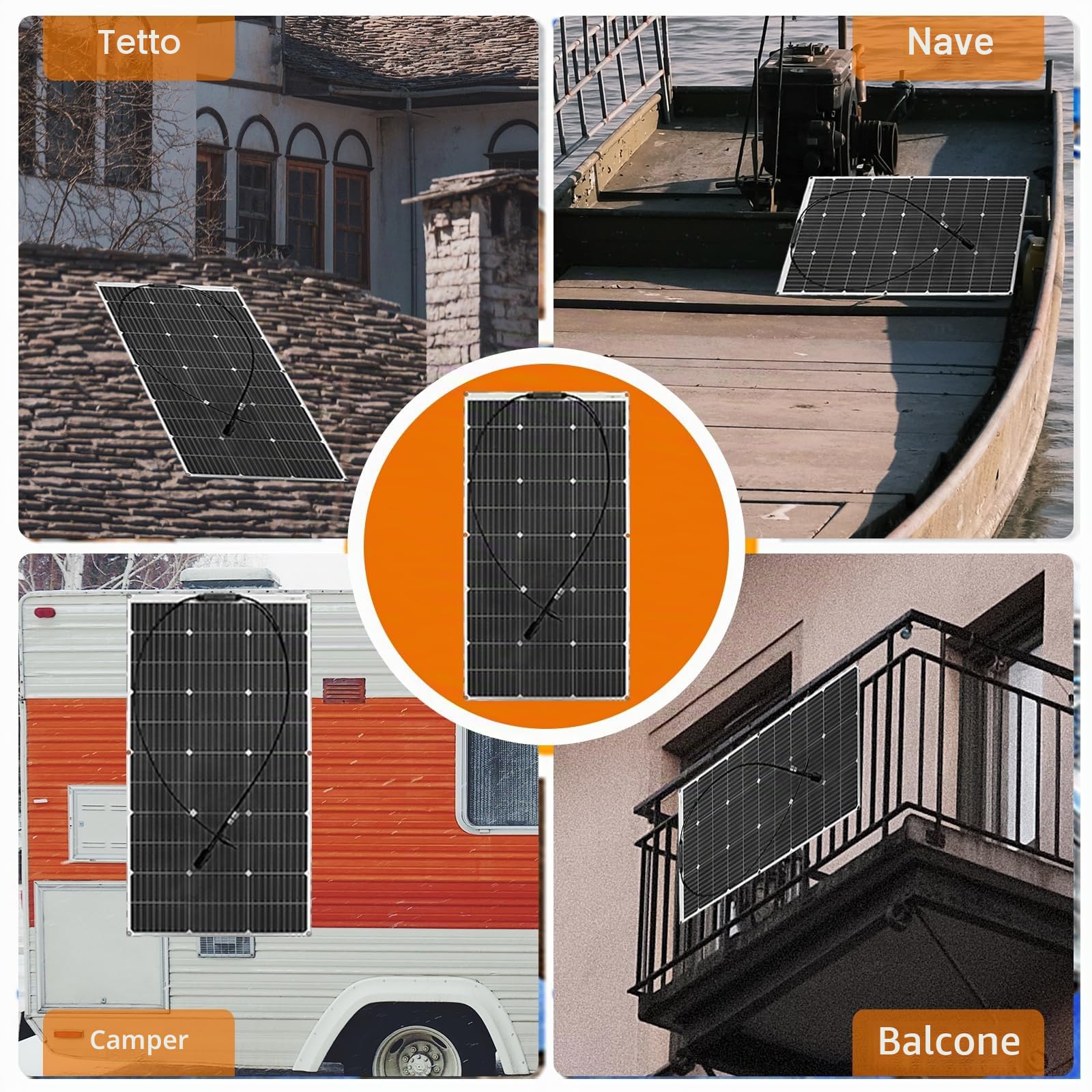 100W 18V Pannello Solare Flessibile Monocristallino Pannelli Fotovoltaico per Camper Barche Roulotte Furgoni Batterie 12V e Altre Superfici Irregolari