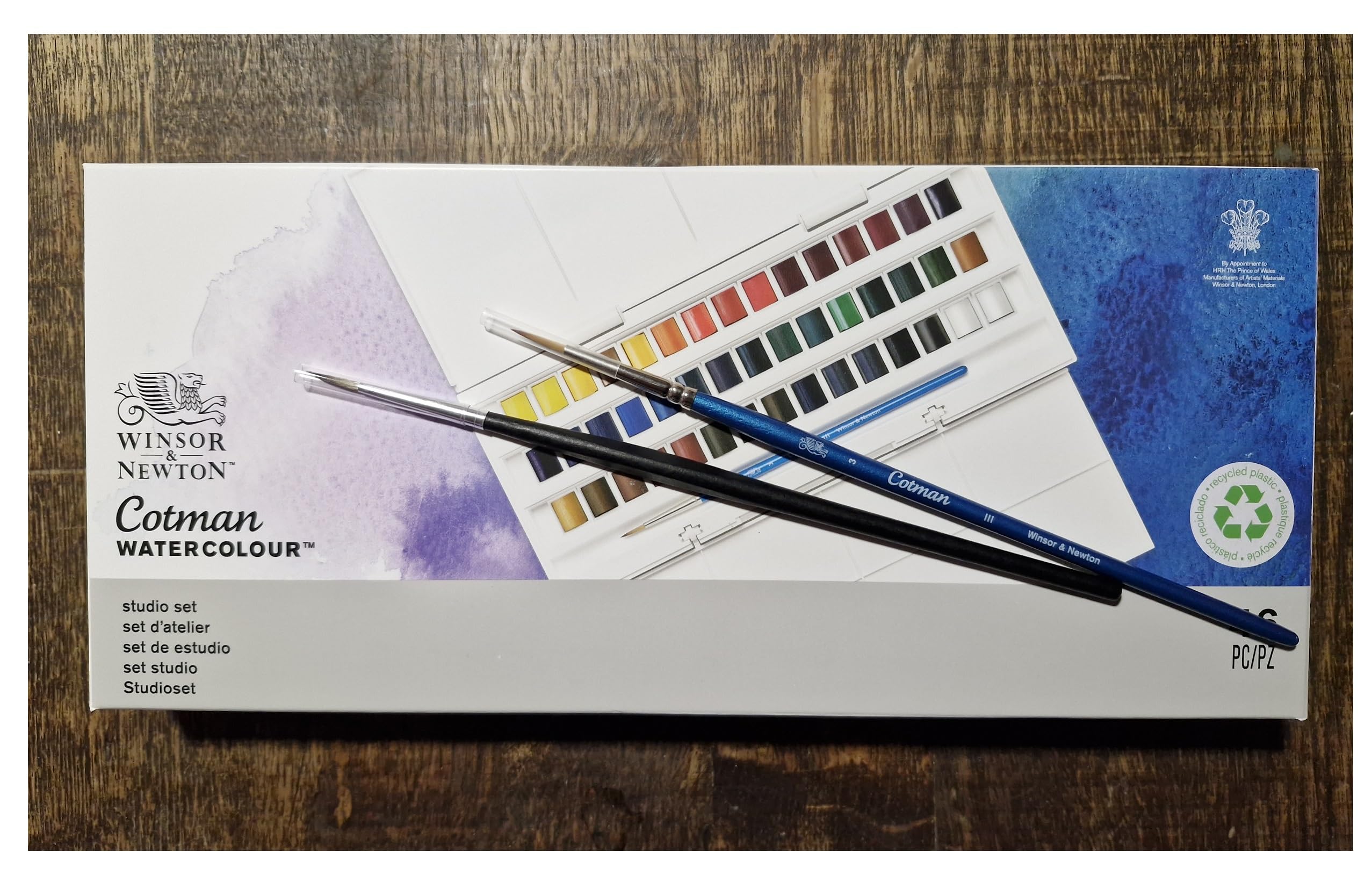 Cotman Winsor & Newton - Acquerello 45 Mezza secchiello e 2 pennelli e 1 carta