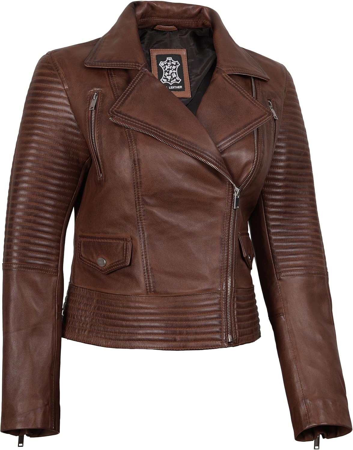 Decrum Leather Jacket Women - Casual Asymmetrical Stylish Real Lamsbkin Leather Jackets for Women - Image 3