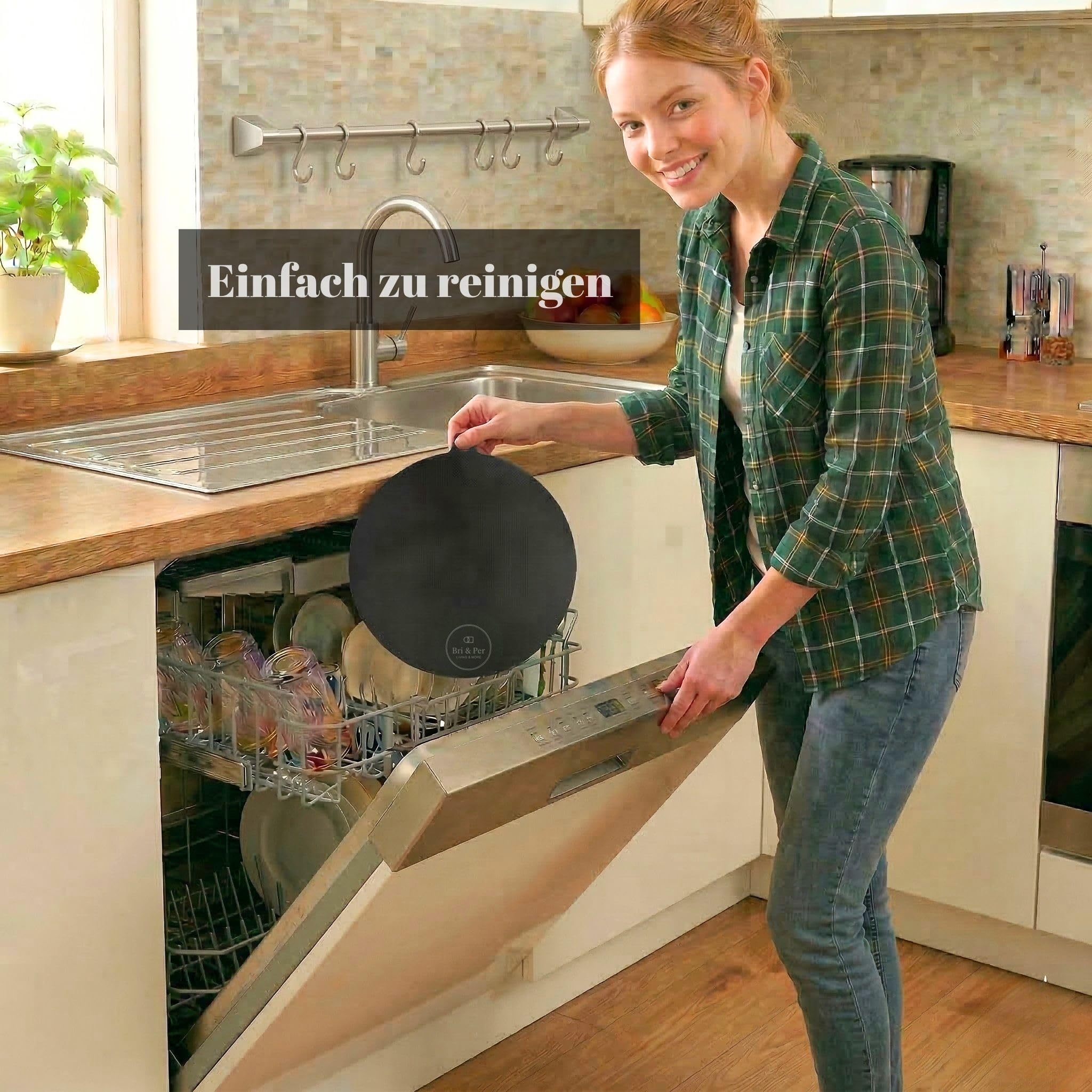 Bri & Per Induktionskochfeld Schutzmatte Set 5 Stück – Induktionsschutzmatte zum Kochen, Schutz für Induktionskochfeld, rutschfest & hitzebeständig 280°C – 3 × 22 cm rund, 1 × 24 cm rund, 1 x 25×35 cm