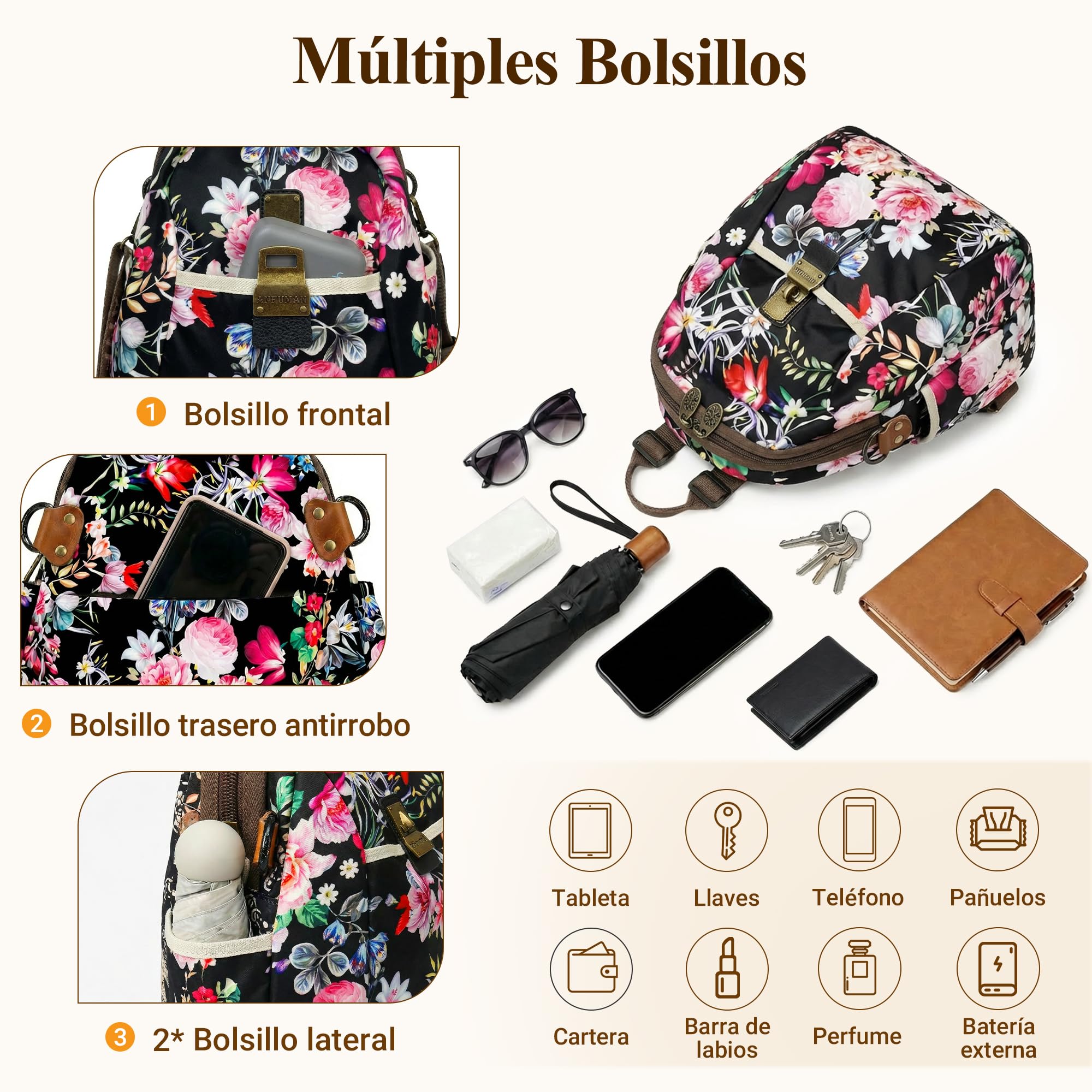 Mochila Para Mujer Elegante Dama Bolso de Mano Estampado de Moda Diseño Desgastado de Hardware Bolso de Hombro Para Mujer Viajes Escuela Camping Impermeable Tela Oxford