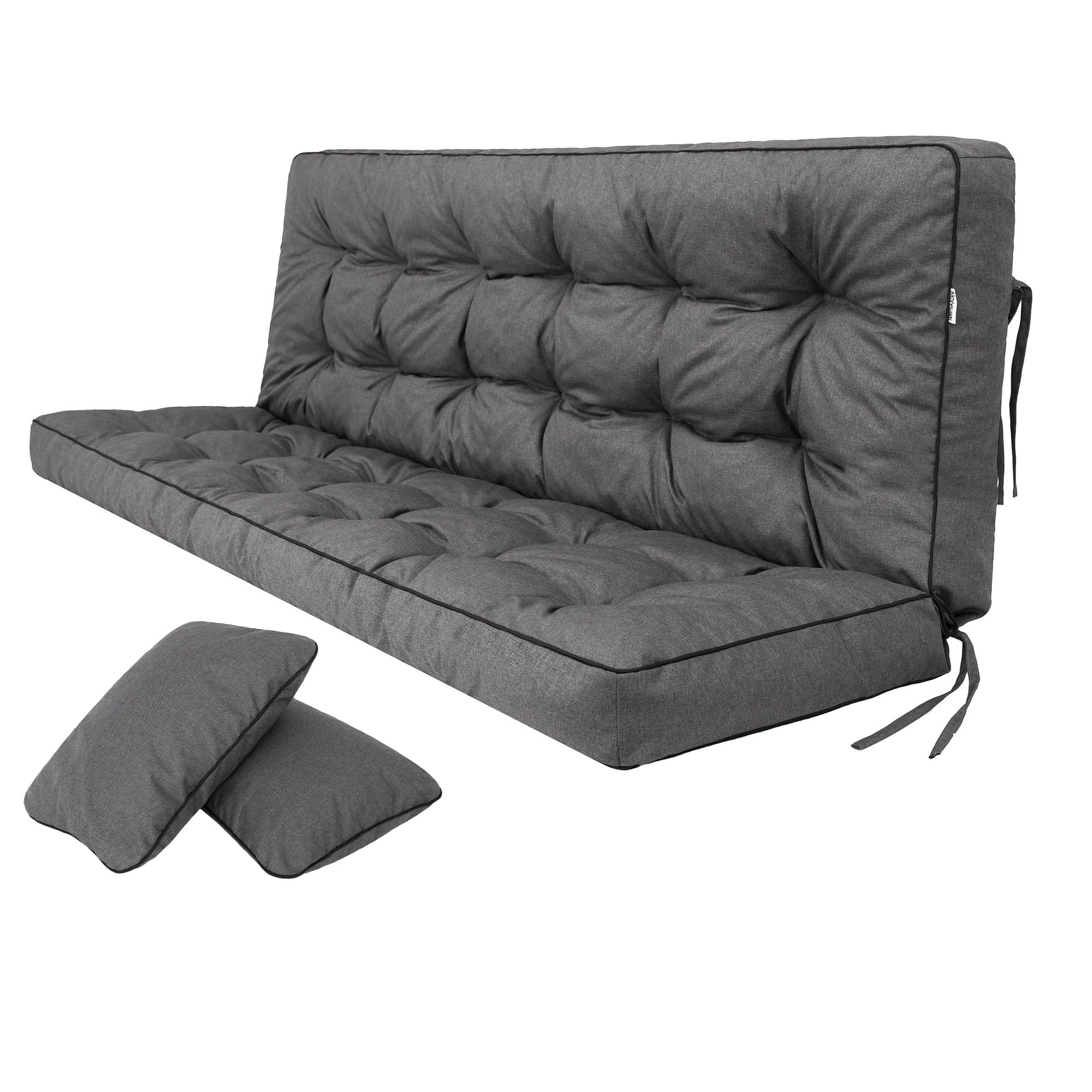Bankauflage für Gartenbank, Polsterauflage für Hollywoodschaukel, Gartenschaukelkissen, Sitzkissen und Rückenkissen, gesteppt, inkl. 2 Seitenkissen, 180 x 49 x 56 cm - anthrazit