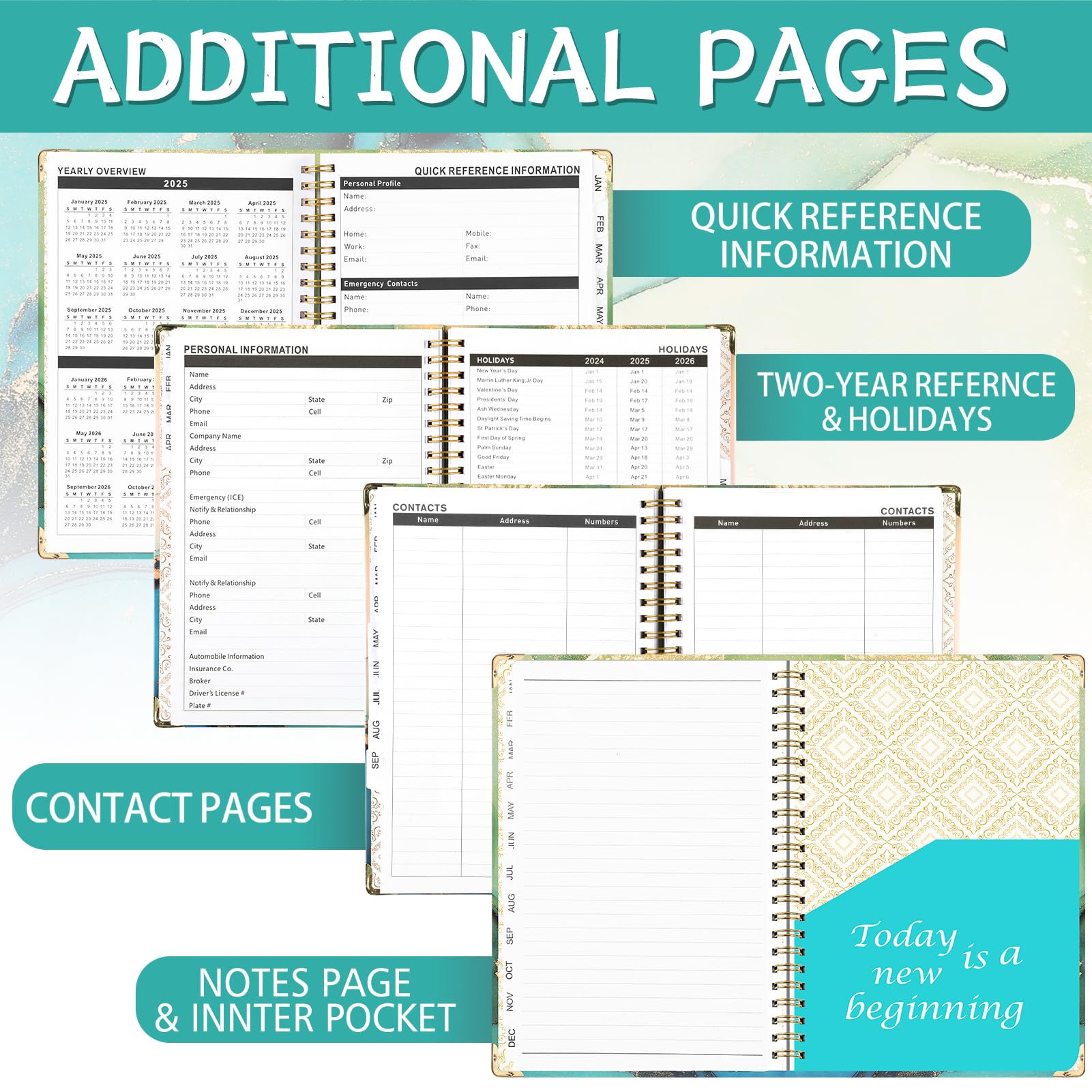 2025 Hardcover Weekly & Monthly Planner – A5 Spiral Bound With Tabs, Inner Pocket, Aquamarine - View #12