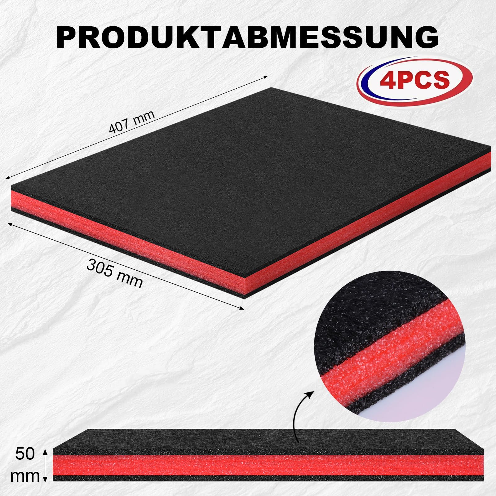 Schaumstoffeinlage Werkzeug 407 x 305 x 50mm, 4 Stück Schaumstoff Zuschnitt Schaumstoffeinlage Werkzeug Schaumstoffeinlagen Kamerakoffer Werkzeugkoffer Schaumstoff Werkzeugeinlage