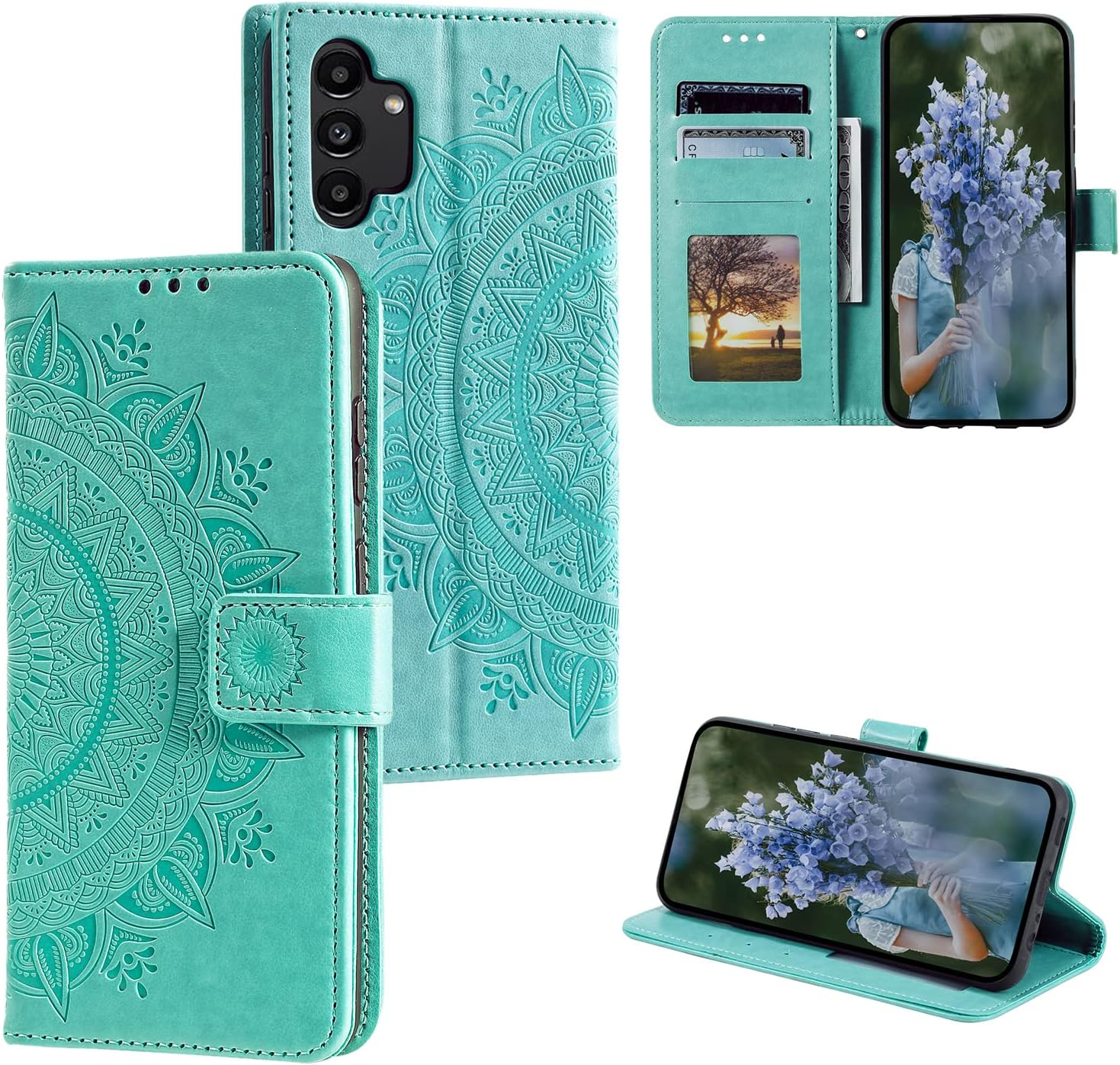 HTDELECMobile Phone Case for Samsung Galaxy A13, Leather Case with Card Slot and Magnetic Closure, Flip Case for Samsung Galaxy A13, Green