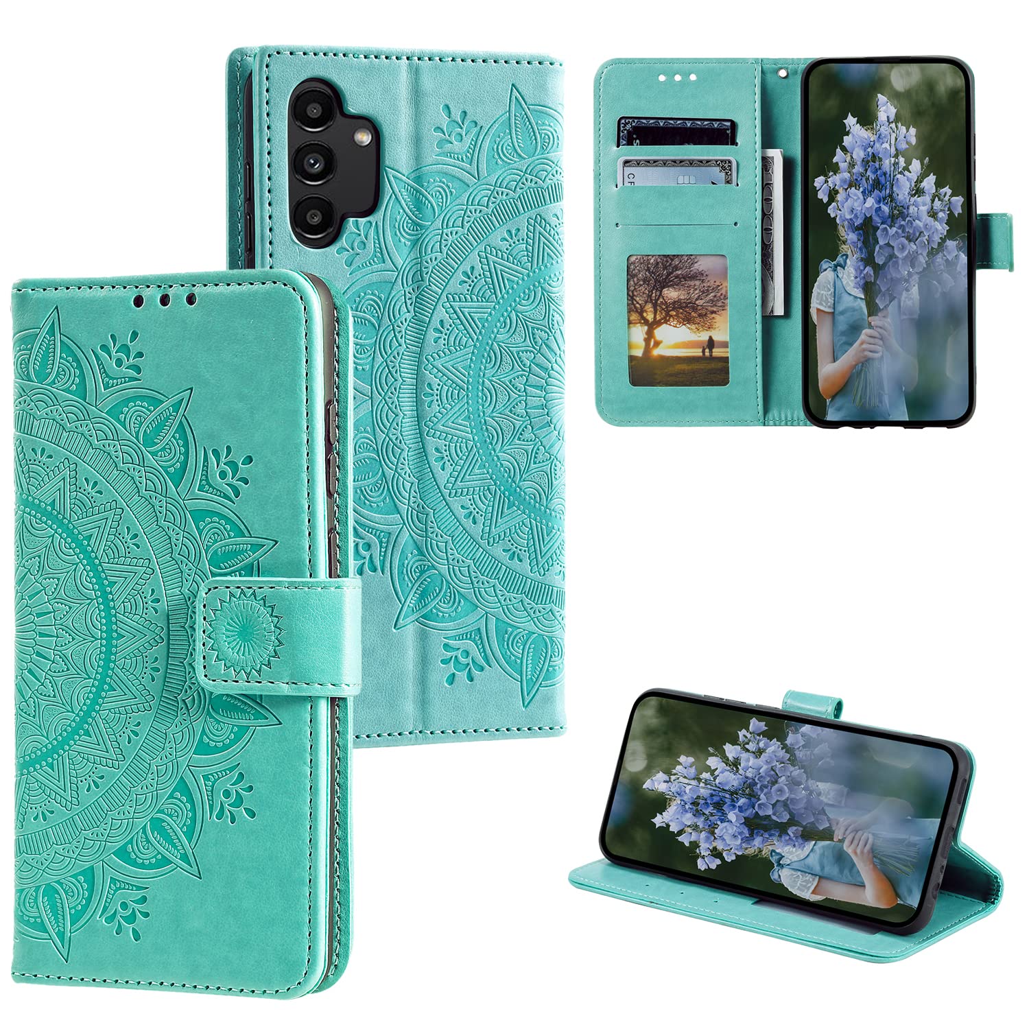 HTDELECMobile Phone Case for Samsung Galaxy A13, Leather Case with Card Slot and Magnetic Closure, Flip Case for Samsung Galaxy A13, Green