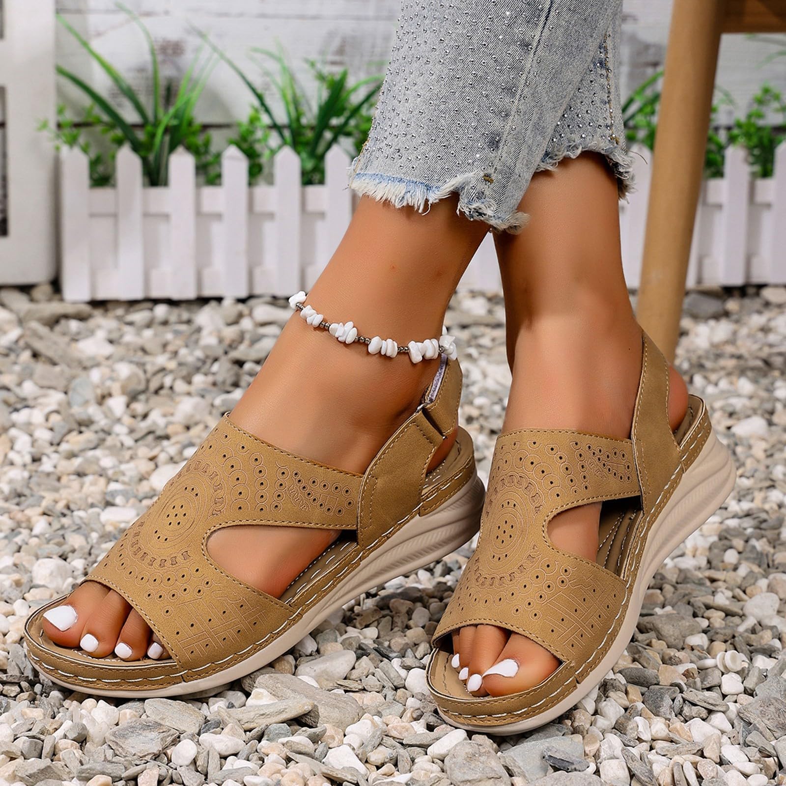 Sandali ortopedici da donna, con supporto per arco plantare, con zeppa e plantare in memory foam, suola spessa, fondo spesso, sandali estivi per presa e supporto per tutti i giorni all'aperto