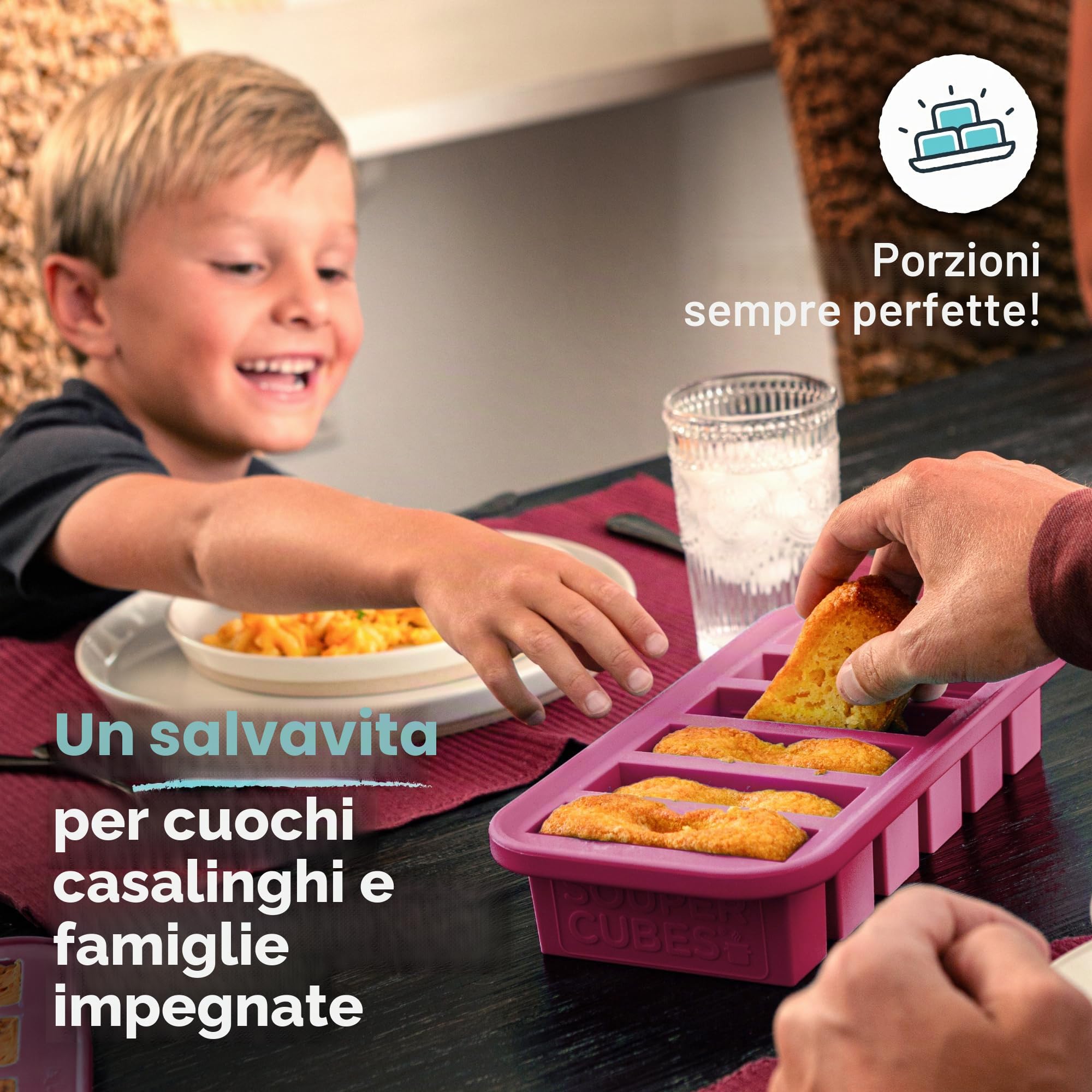 Souper Cubes Set regalo – Set da cucina con 2 cucchiai, 1/2 tazza, 1 tazza e 2 vassoi in silicone per congelatore con coperchi, soluzioni per la preparazione dei pasti e la conservazione della cucina,