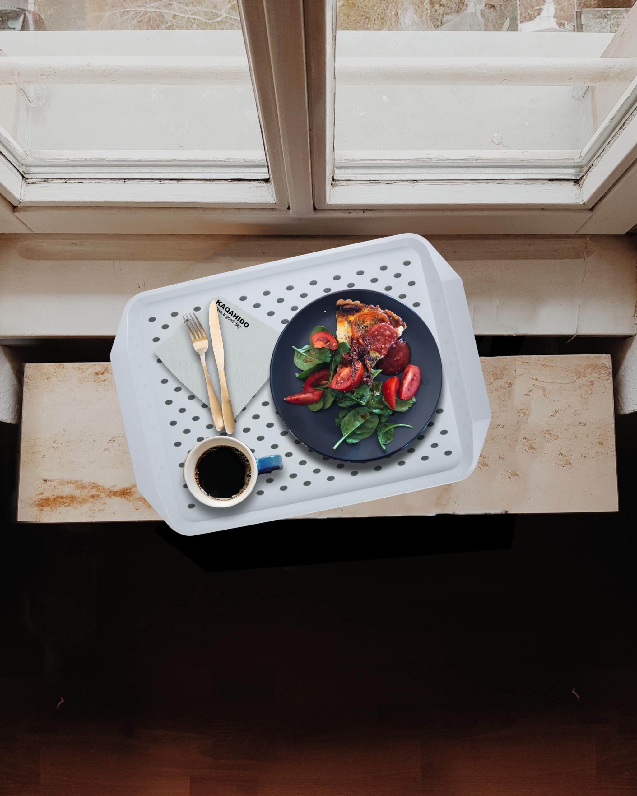 KAQAHIDO Bandeja grande antideslizante para servir con puntos de agarre, bandejas de TV para comer en el sofá, servir comida para la cena, desayuno, transporte rectangular de alimentos para platos,