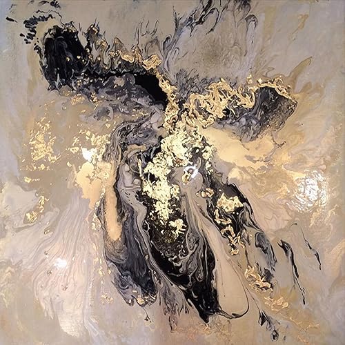 Miniatura 3 de Mural de pared grande geométrico dorado, salpicado de tinta negro y dorado salpicado con tinta, mural de vinilo autoadhesivo, decoración moderna