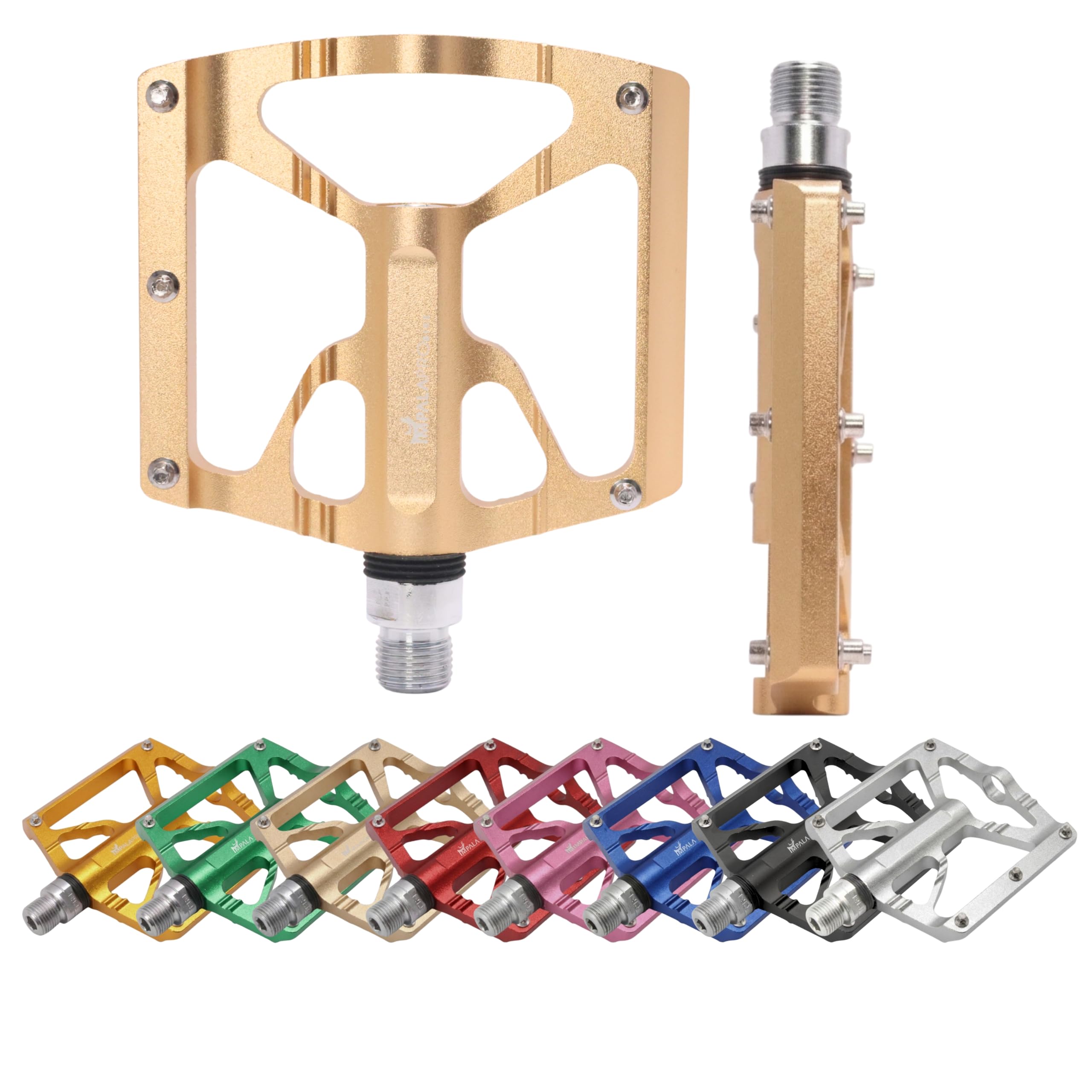 IMPALAPRO Aluminum Platform Bike Pedals CNC Machined 97×92 mm – Lightweight 320 g Bicycle Pedals with Sealed Cr-Mo Axle and 10 Stainless Pins for MTB, Gravel, BMX and E-Bike (sand gold)