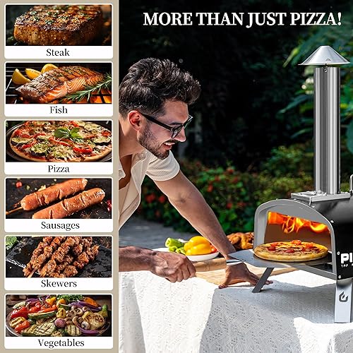 Vista 51 de PIZZELLO Horno de pizza plegable de 13 pulgadas para exteriores con quemador de gas, bandeja de madera, piedra para pizza, cáscara de pizza