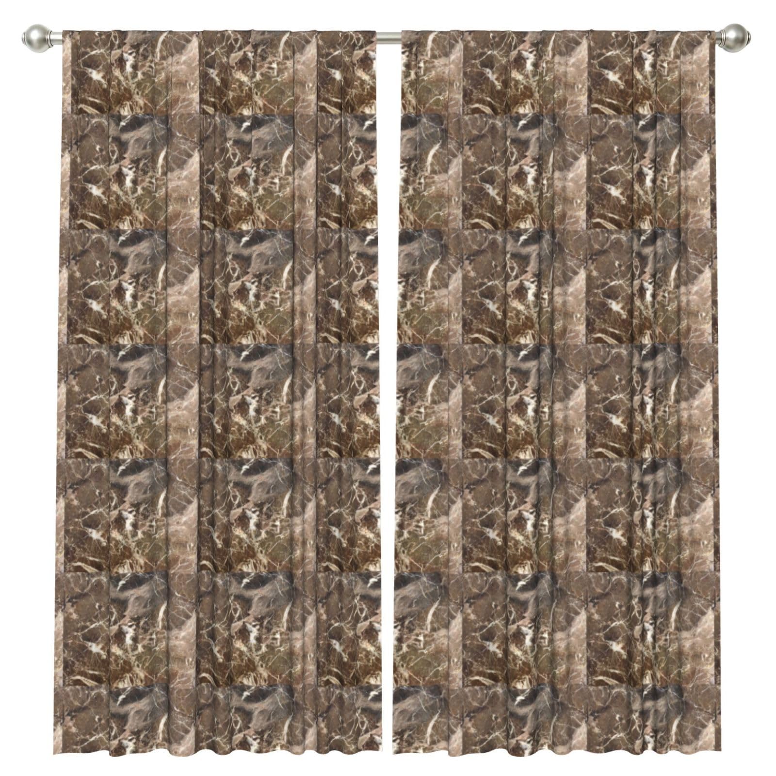 InOmak Dark Brown Marble Texture Luxury, 2 Panels Window Curtains 52 x 84 Inch Blackout Curtains for Living Room Bedroom
