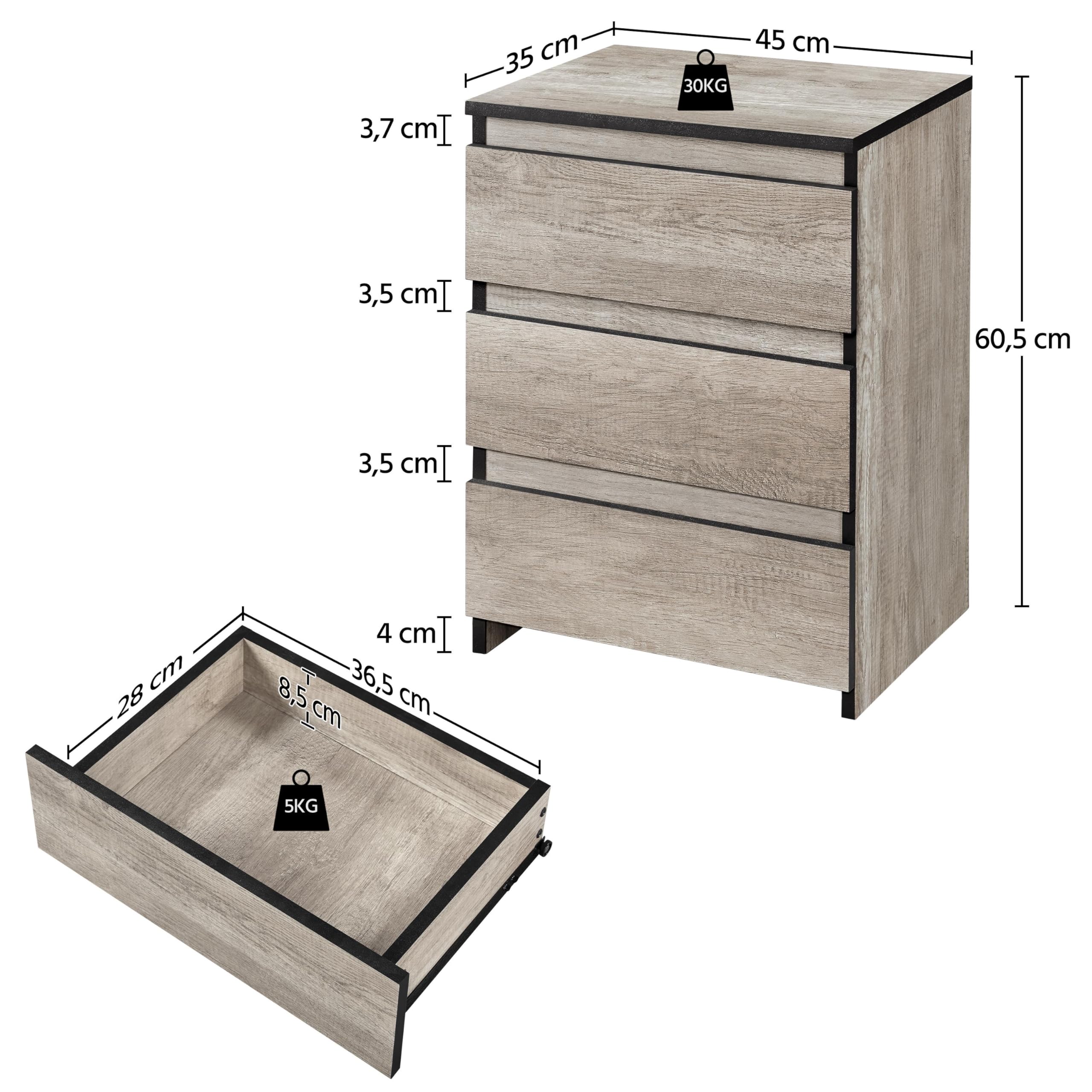 FOREHILL 3-delige slaapkamermeubelsets, commode van 5 laden