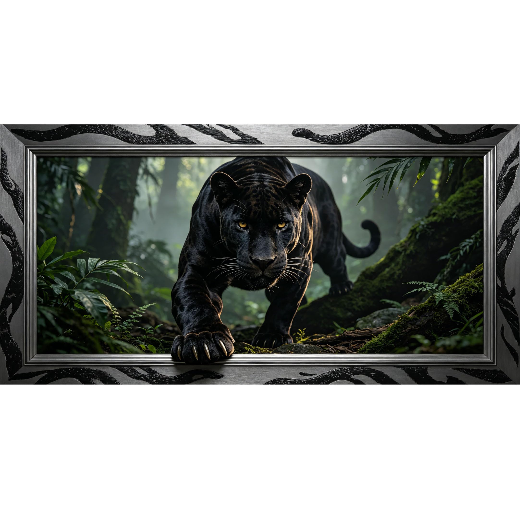 Agglomerix 3D Framed Wall Art Black Panther Jungle Tropical Wildlife Predator 3D Effect Large Size SelfAdhesive Removable Wall Decor Prints Artwork for Living Room Bedroom Office