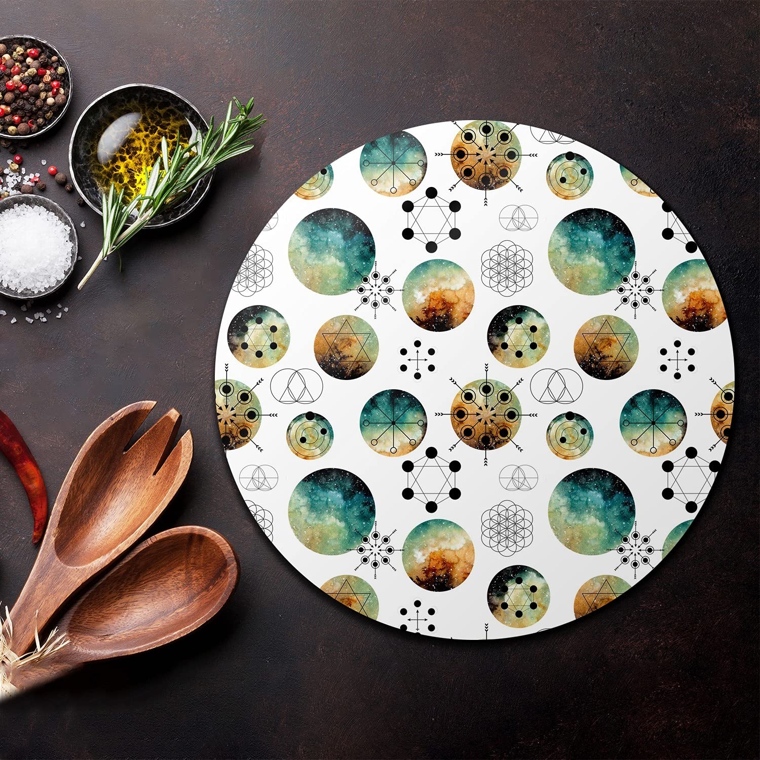 Coloray Glas Schneidebrett 40cm Herdabdeckplatte Servieren von Speisen Spritzschutz Glasabdeckplatte Gehärtetes Glas Induktionsherdabdeckung - Intergalaktische Geometrie Einfache Skandinavier