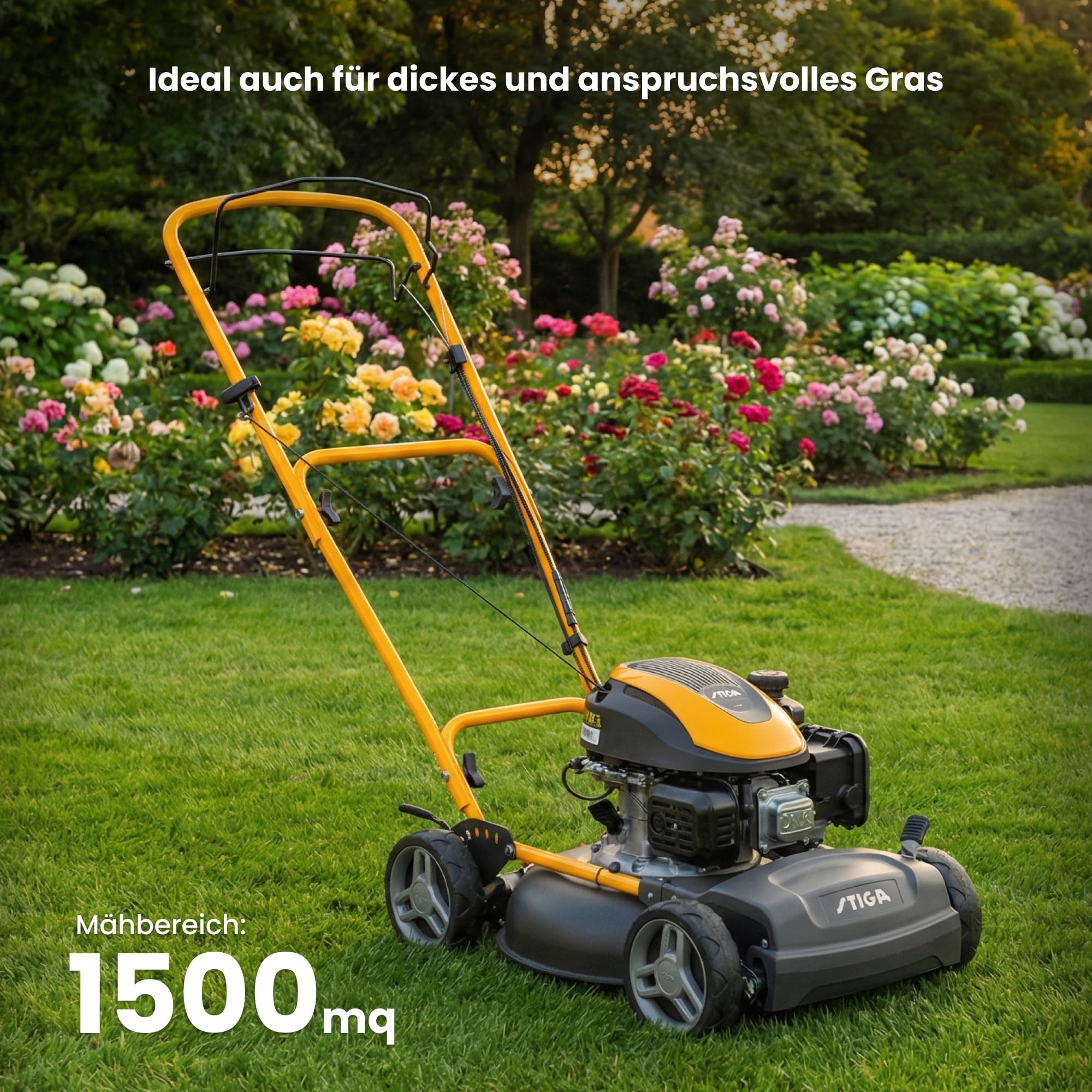 STIGA Multiclip 47 S Benzin-Rasenmäher, selbstfahrender Mulchrasenmäher mit 123 CCM Motor, 45 cm Schneidwerk, 5 Schnitthöhen, ergonomisch klappbarer Handgriff