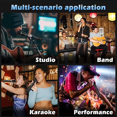 Miniatura 7 de Sistema de micrófono inalámbrico, micrófonos de mano UHF de metal, juego de micrófono dinámico inalámbrico, escaneo automático, alcance de 393 pies,