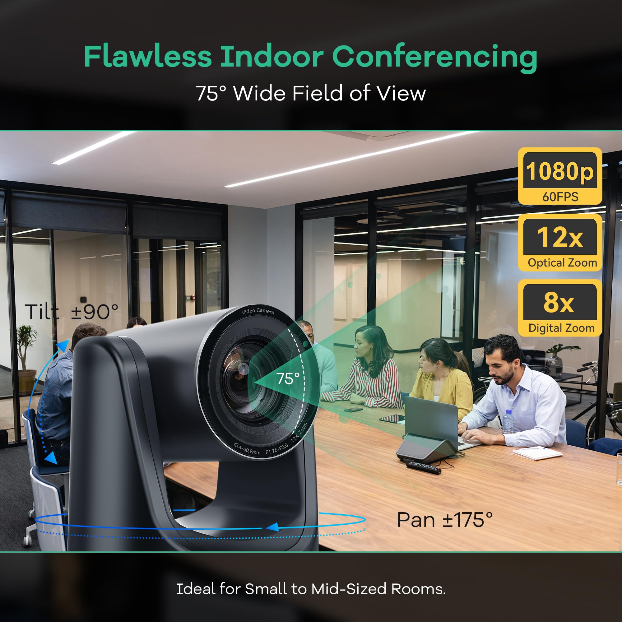 TONGVEO Cámara PTZ con Seguimiento IA, Zoom Óptico 12X, 1080P 60fps HDMI/USB 3.0, para Conferencias, Iglesias, Streaming, Zoom, Youtube, OBS