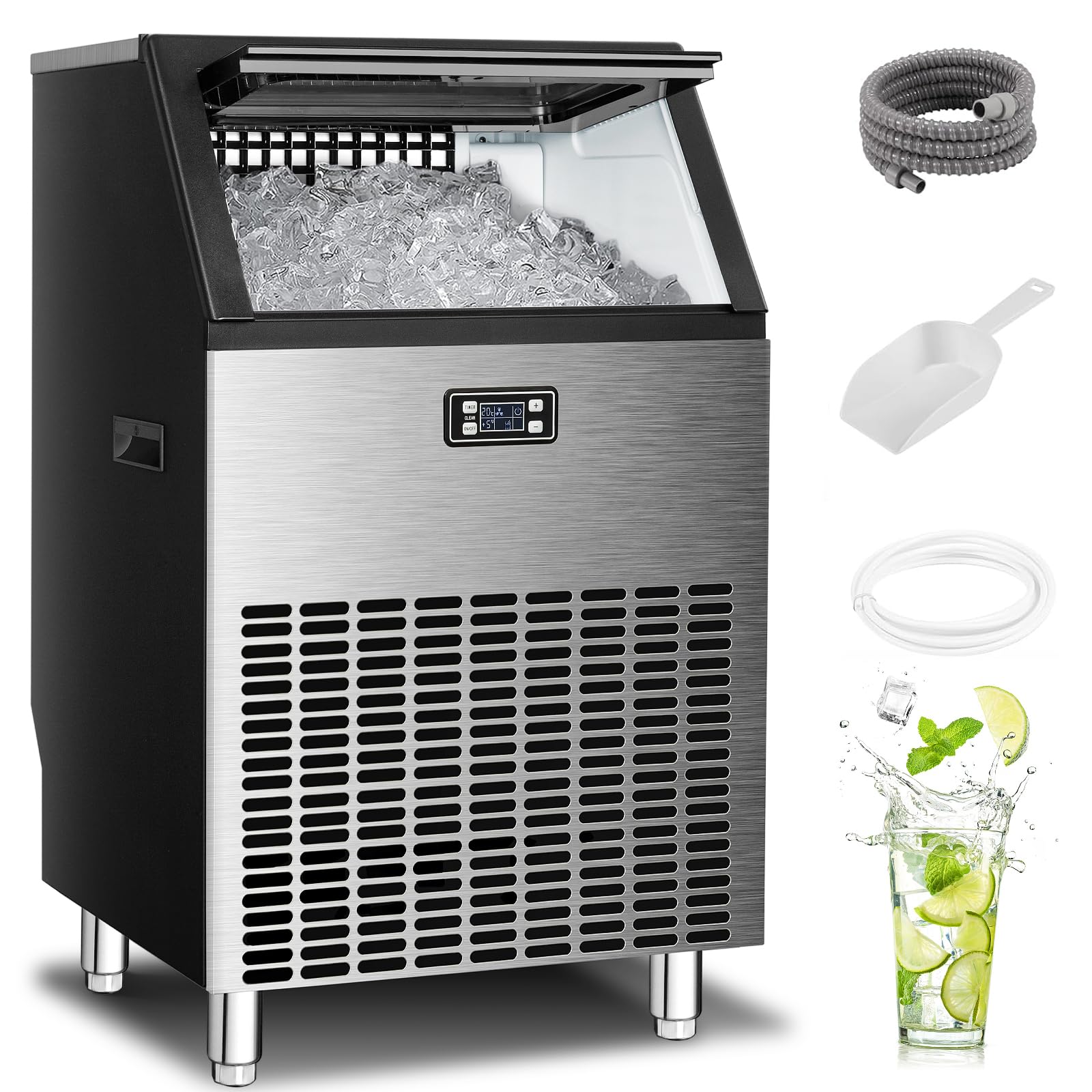 Waa Commercial Ice Maker 200lbs/24hr, Stainless Steel Undercounter Ice Machine With Self-Cleaning & 48lbs Storage, For Restaurant/Office/Bar/Home Use on Fridge.com - View 1