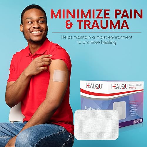 Miniatura 7 de HEALQU Aderezo de gasa con bordes, 50 unidades, almohadillas de gasa estériles envueltas individualmente de 2.4 x 4 pulgadas con respaldo resistente