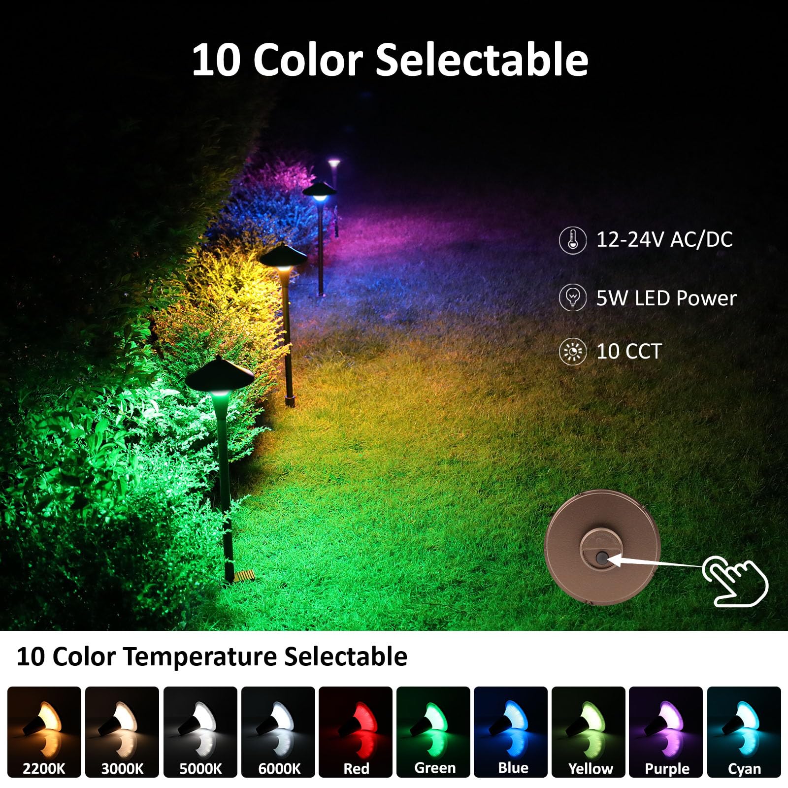 Światła drogowe niskiego napięcia, 12 V 5 W LED RGB, przewodowe światła ścieżki krajobrazowej, na zewnątrz, do podjazdu, chodnika, ścieżki, zmiany kolorów RGB, na przyjęcie bożonarodzeniowe