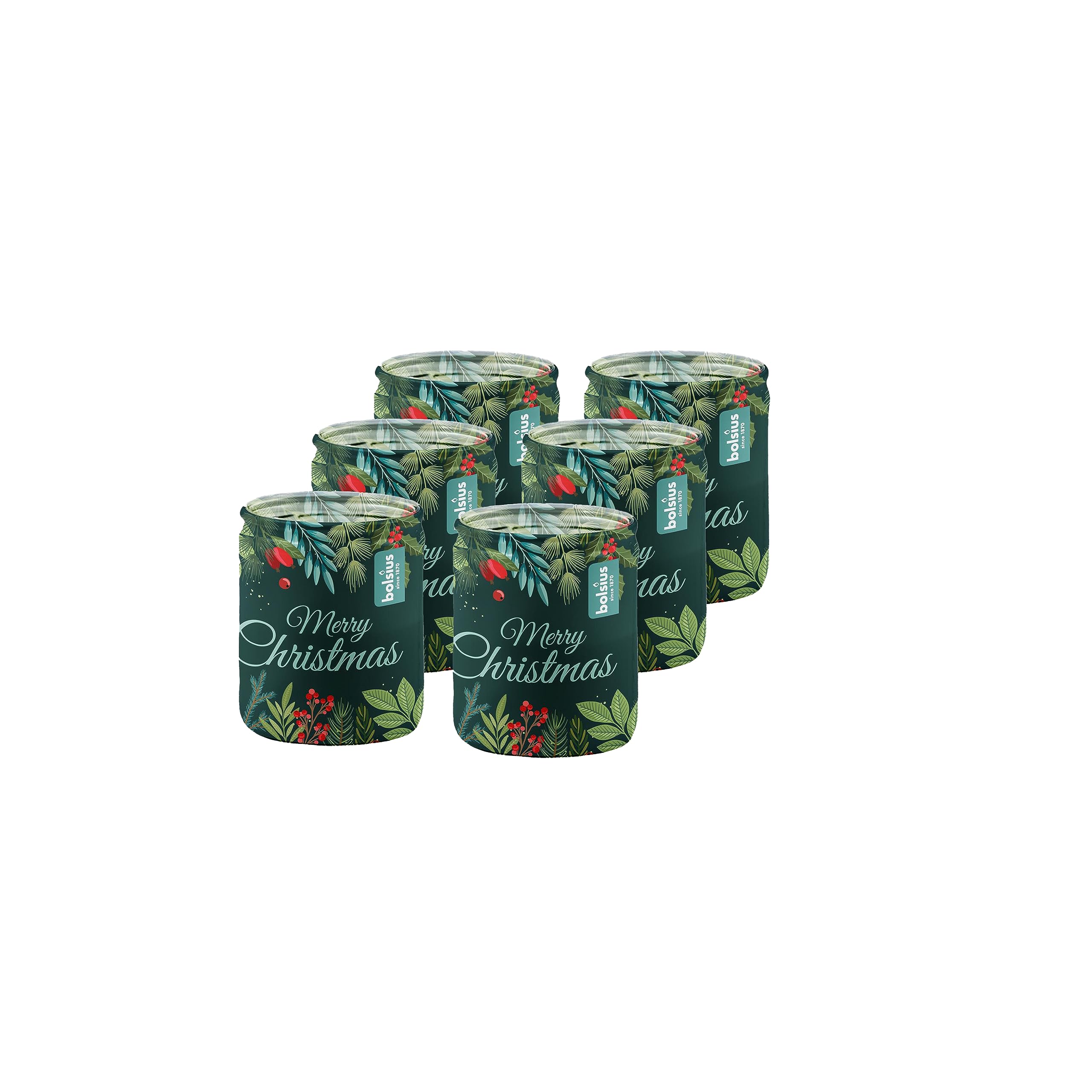 Bolsius - Velas perfumadas en vidrio con impresión - Paquete de 6 - Verde - 23 horas de combustión - Vainilla - Sin aceite de palma