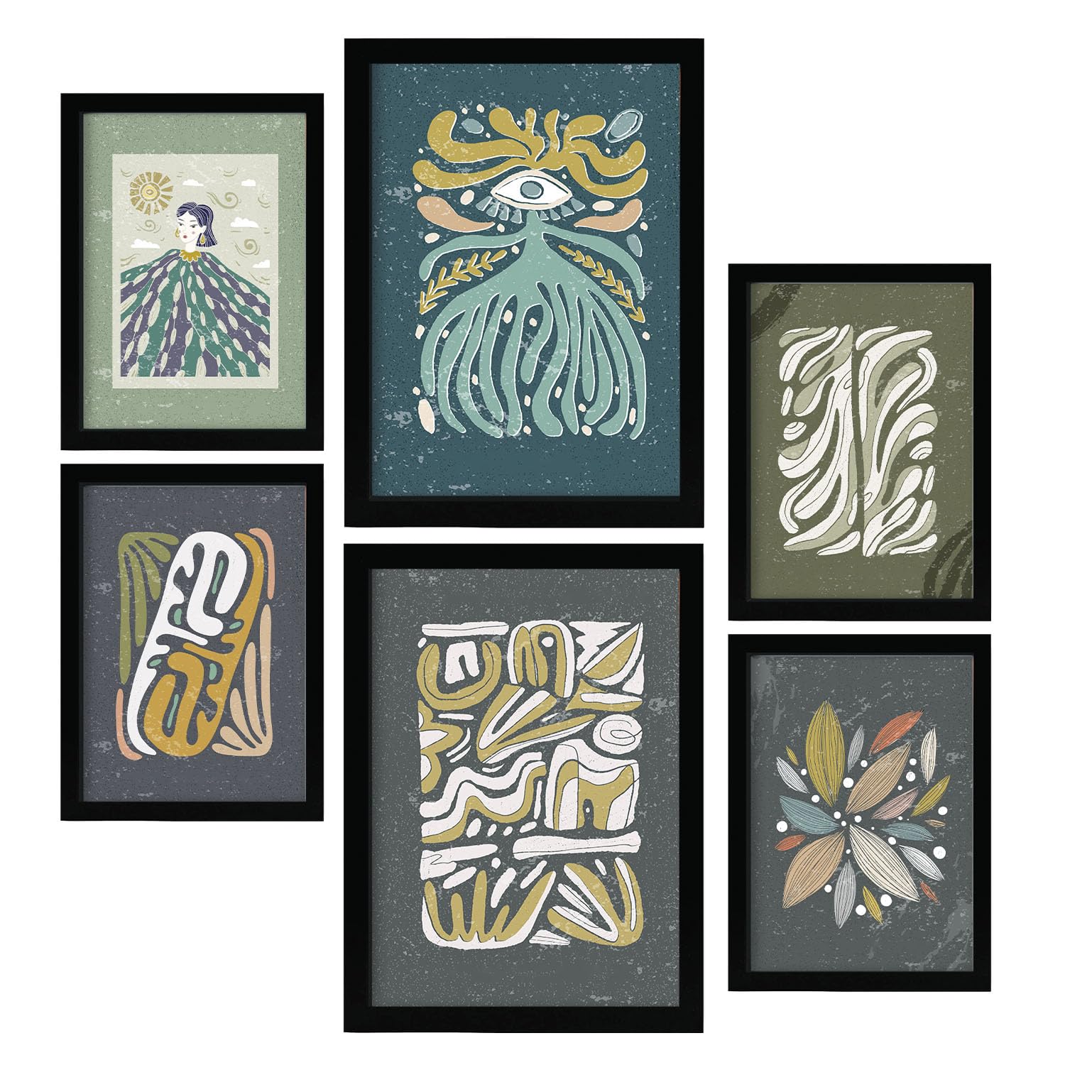 Nacnic Set of 6 prints of Cold tones in Ethnic Style Prints Collection. Aesthetic Decorative frames for your living room bedroom