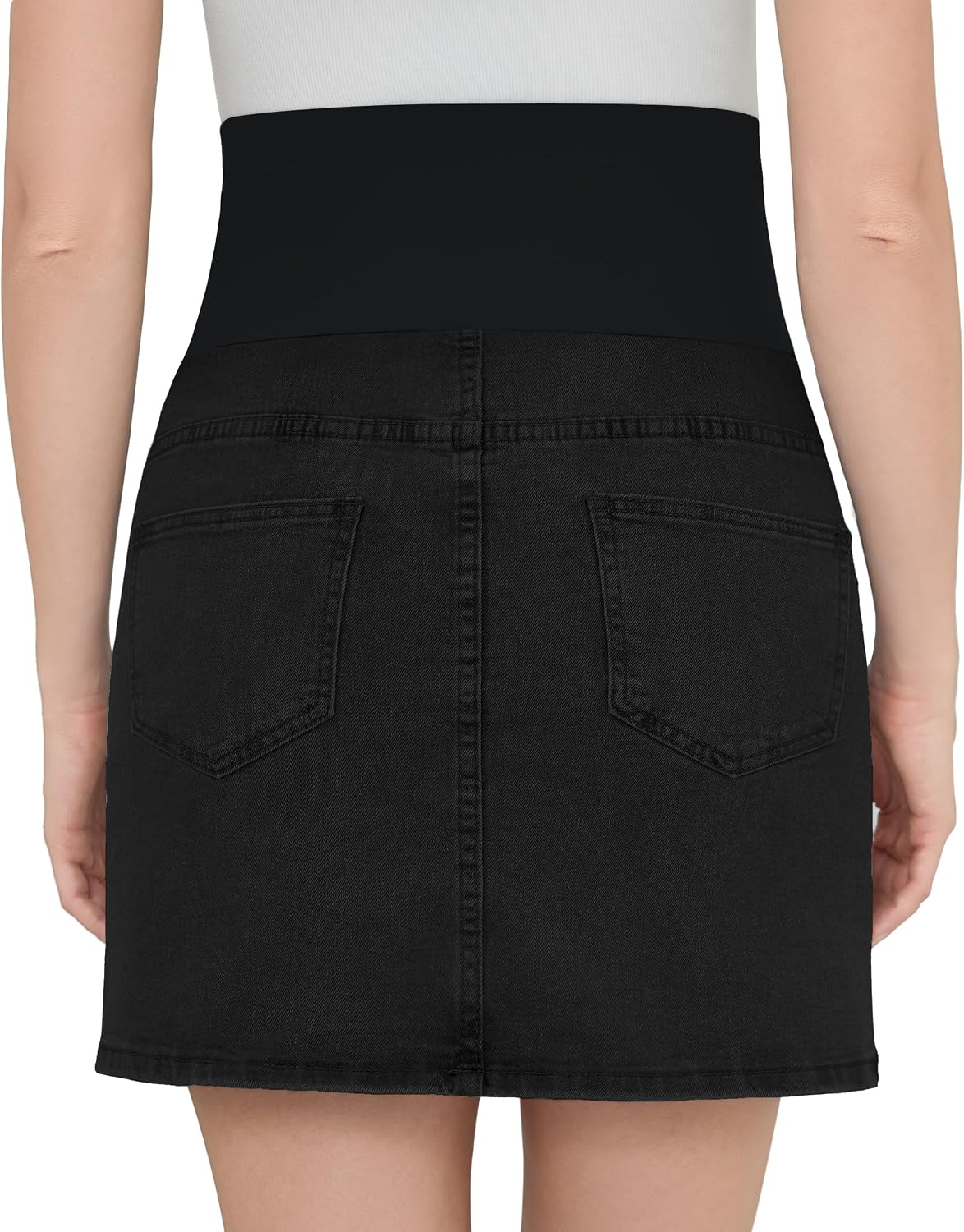 fitglam Women's Maternity Denim Skirts Over Belly Stretchy Pregnancy Skirts with Built-in Shorts
