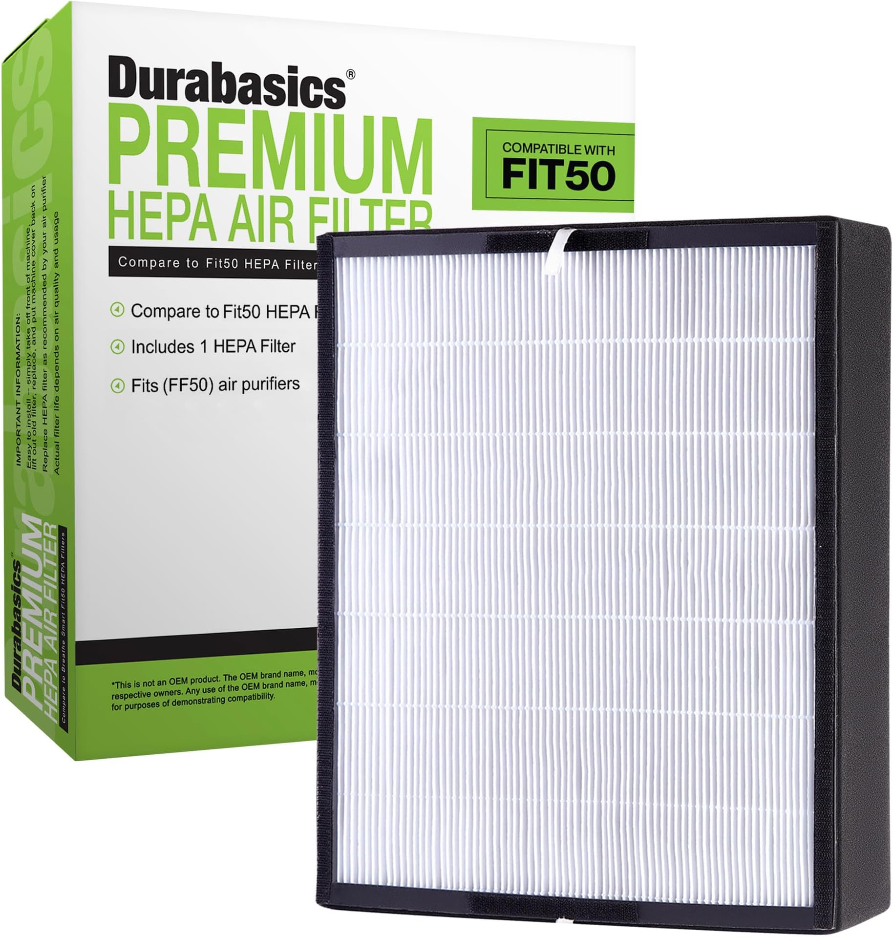 Durabasics Premium HEPA Filter Compatible with Alen BreatheSmart Fit50 Air Purifiers, Replacement for Alen Air Purifier Filter Fit50, Allen BreatheSmart Air Purifier Fit50 & Alen BreatheSmart Filter