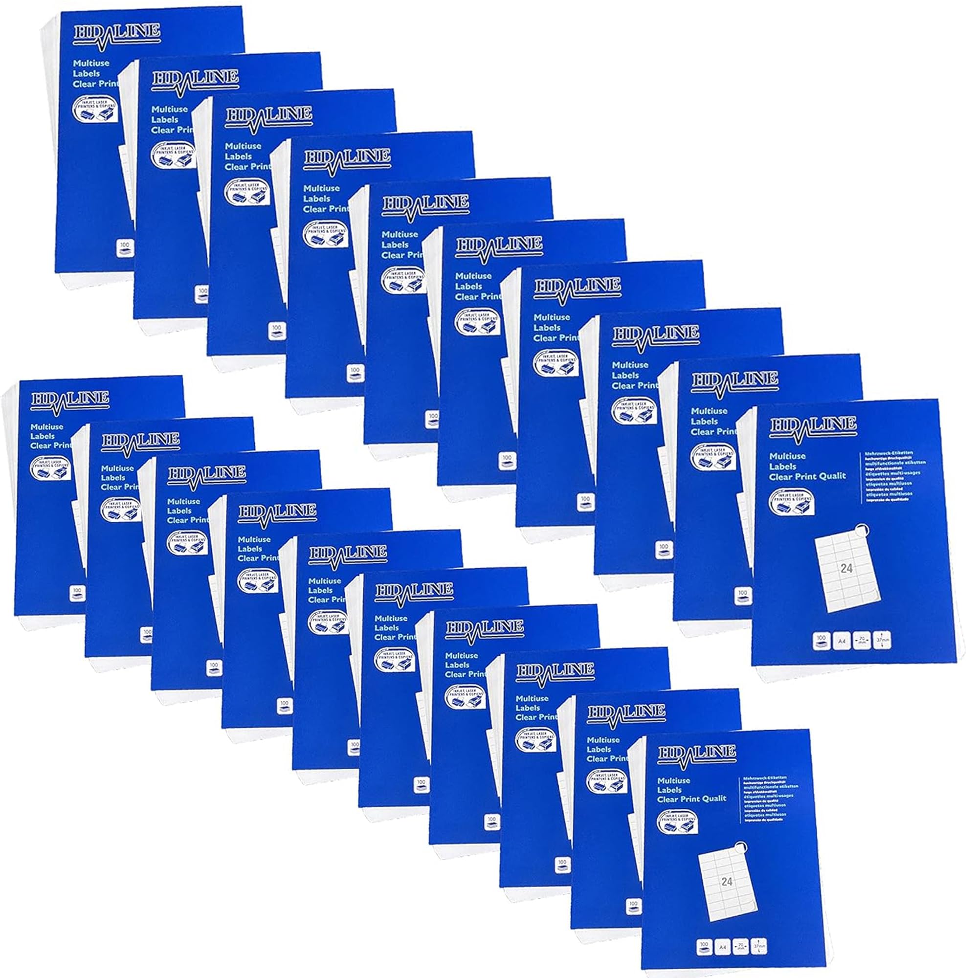 Hd-line Adressetiketten 20 Packungen, 100 Blatt, 70 x 37 mm, 48000 Stück, Selbstklebend, bedruckbar, matt, blanko Papier Adressaufkleber Etiketten, Universal, 24 pro A4 Bogen, weiß