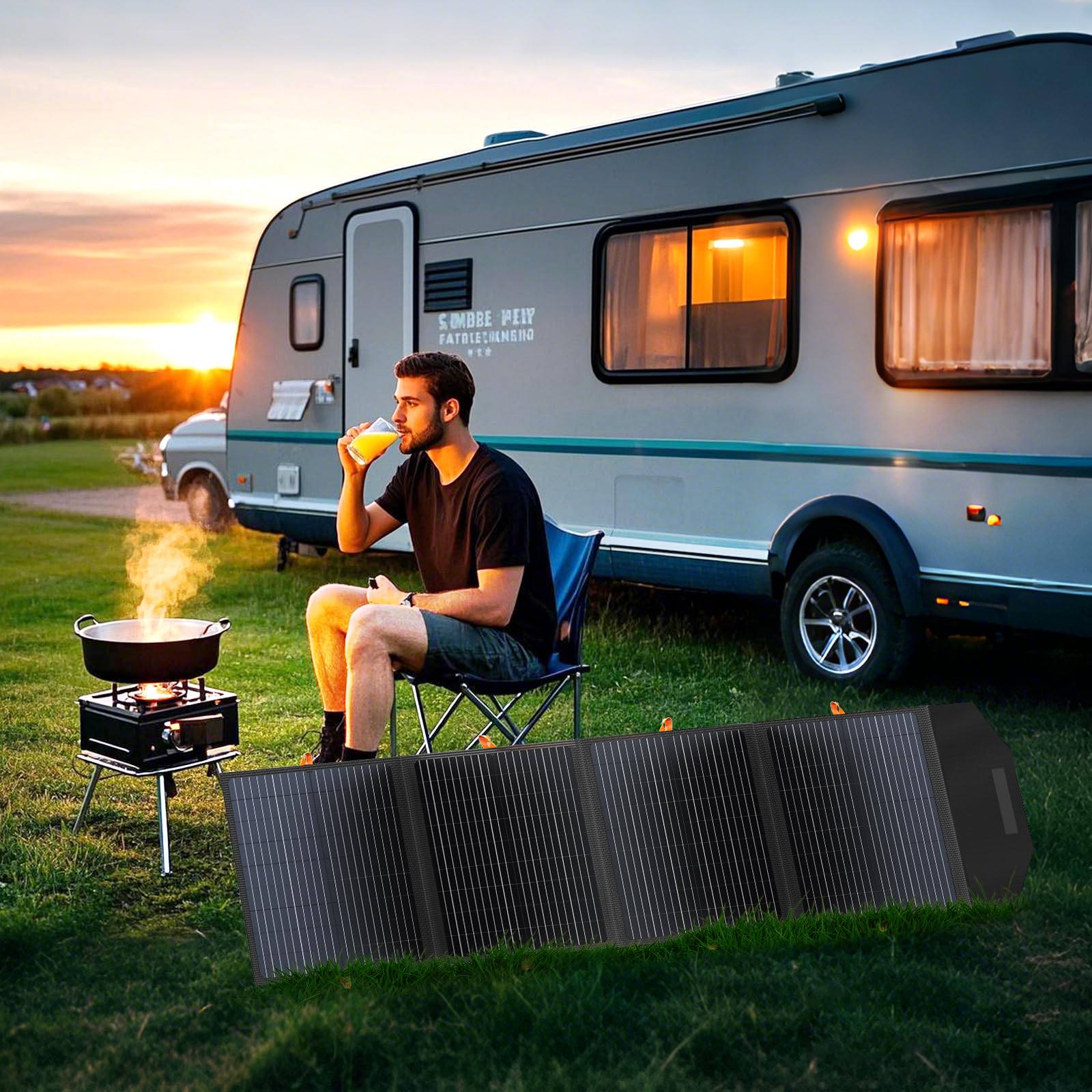Panneau solaire 120 W pour centrale électrique, charge rapide de l'énergie solaire portable USB A QC3.0 PD 60 W USB-C Ports étanche IP67pour téléphones portables, ordinateurs portables, iPad
