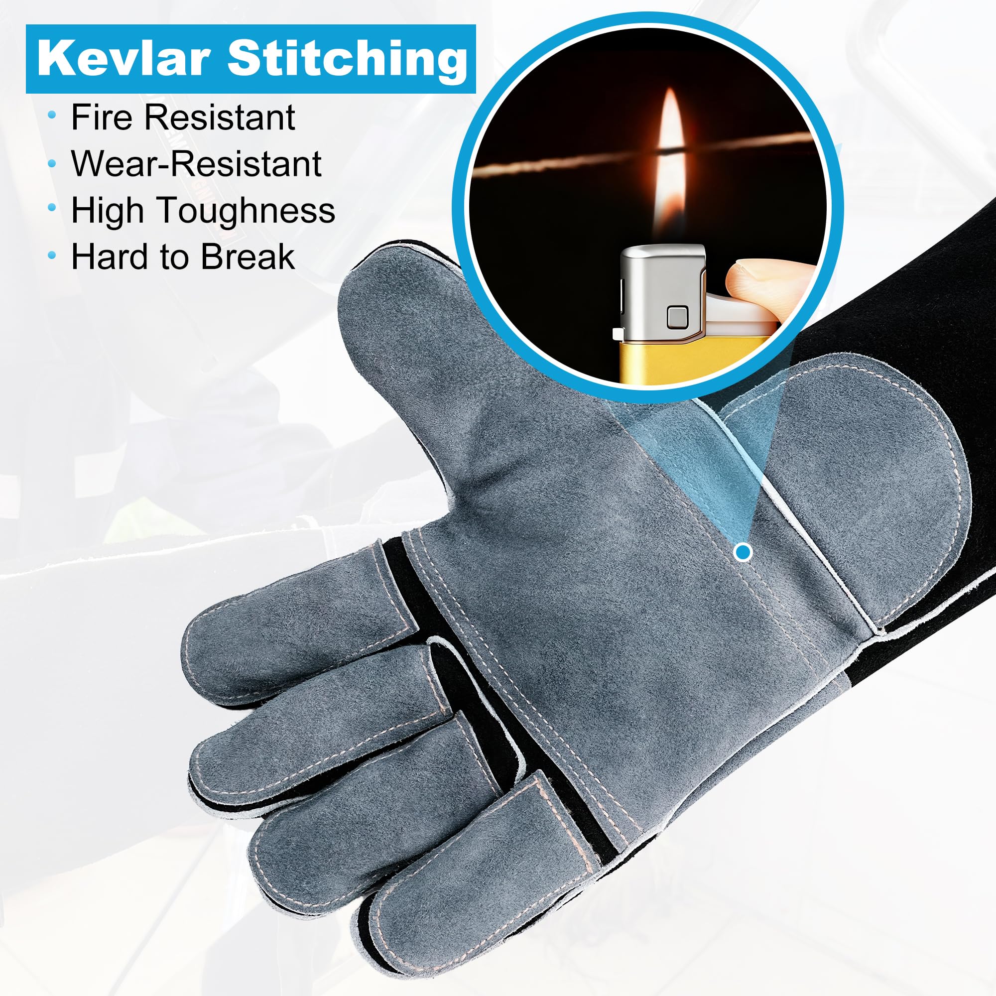 Guantes de soldadura de cuero de 16 pulgadas, resistentes al fuego y al calor, guantes de soldadura de manga larga, para mig, gas, barbacoa, horno, parrilla, chimenea, guantes para hornear, chimenea,