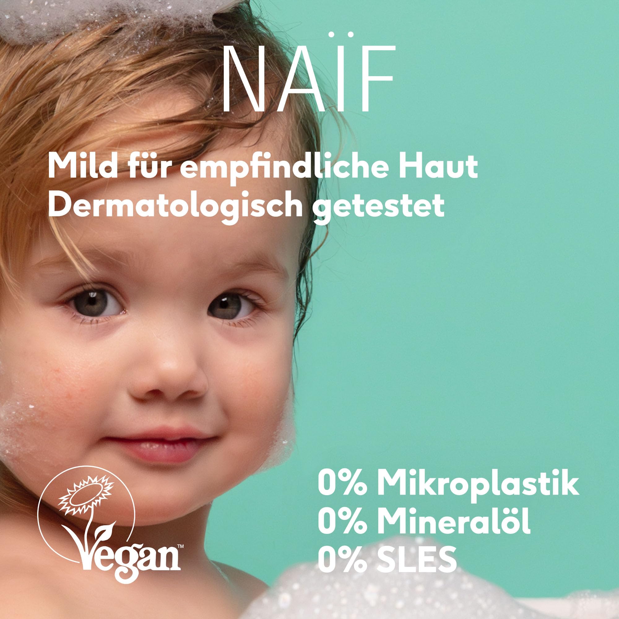Naïf - Pflegendes Waschgel - für Baby und Kinder - Babypflege - Duschgel für empfindliche Haut - Duschbad Kinder - Inhaltsstoffe auf natürlicher Basis - Vegan - 500ml