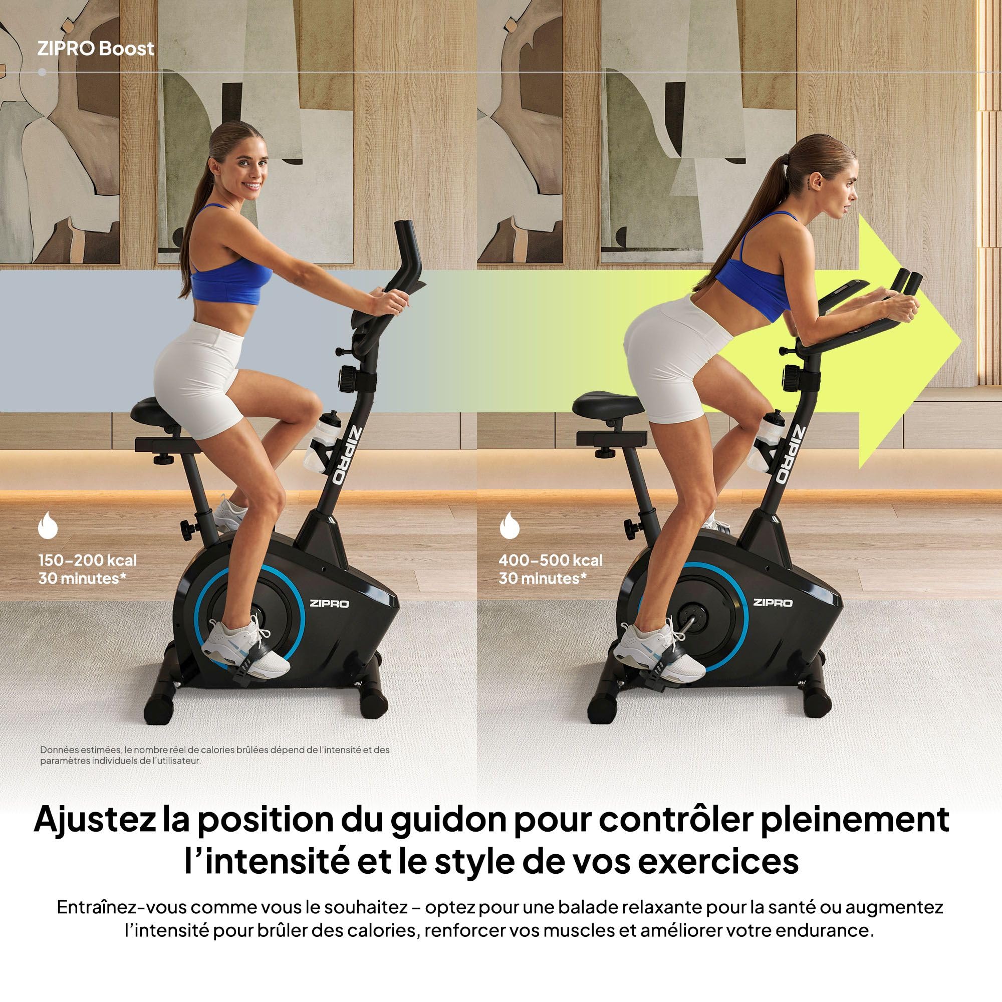 Zipro Vélo d'appartement Boost, Ergomètre Fitness, Vélo d'appartement magnétique, Ergomètre jusqu'à 120 kg, Vélo d'intérieur, Vélo d'entraînement à domicile, Ergomètre à piles