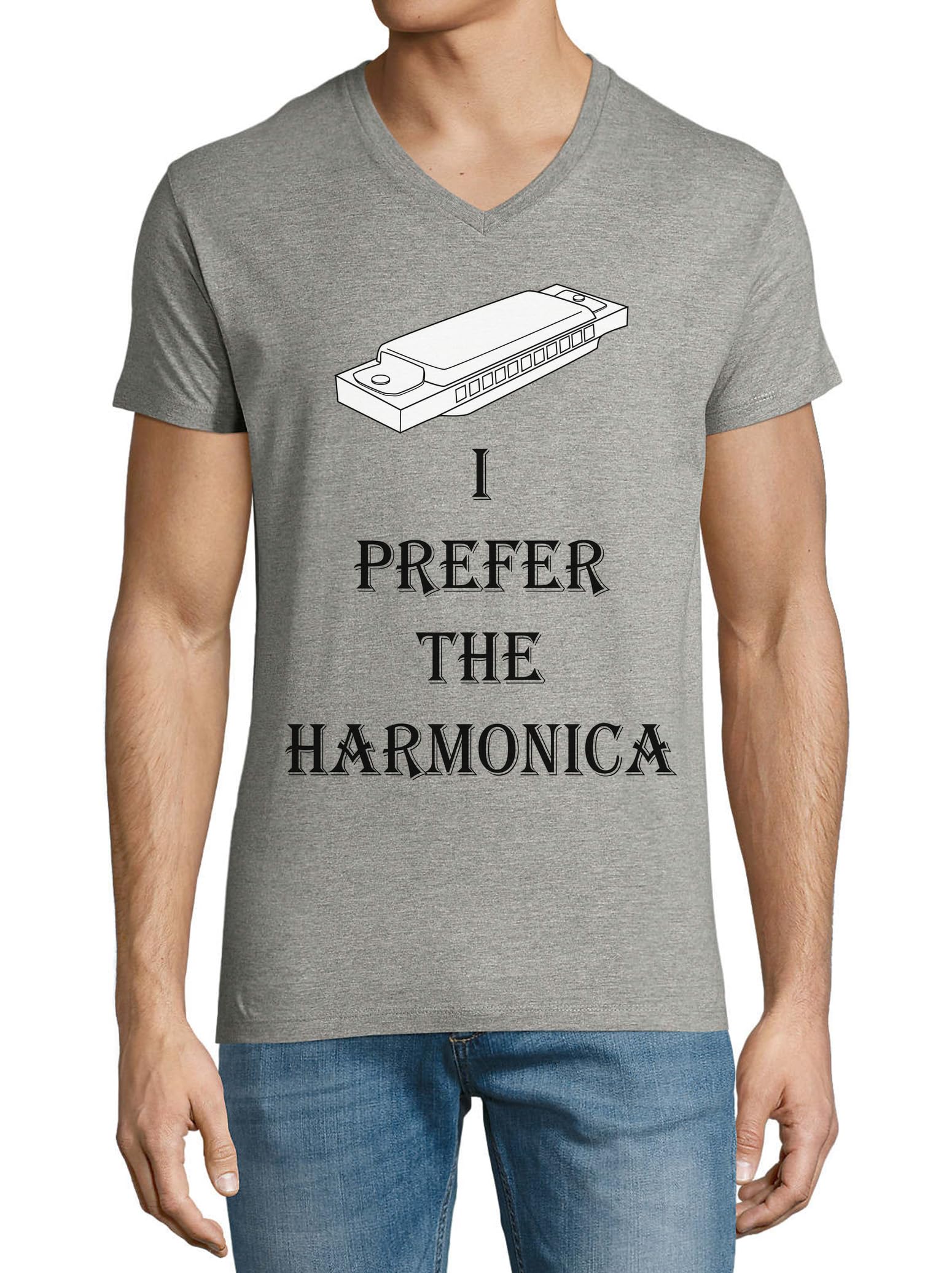 T-shirt harmonica en coton premium gris taille XL avec col en V chic