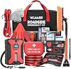 Bolsa de Kit de Seguridad para Auto con Compresor de Aire Portátil, Cables de Puente, Botiquín de Primeros Auxilios, Kit de Emergencia para Carretera en Invierno con Cepillo para Nieve y Raspador de Hielo, para Mujeres, Hombres, Adolescentes 1
