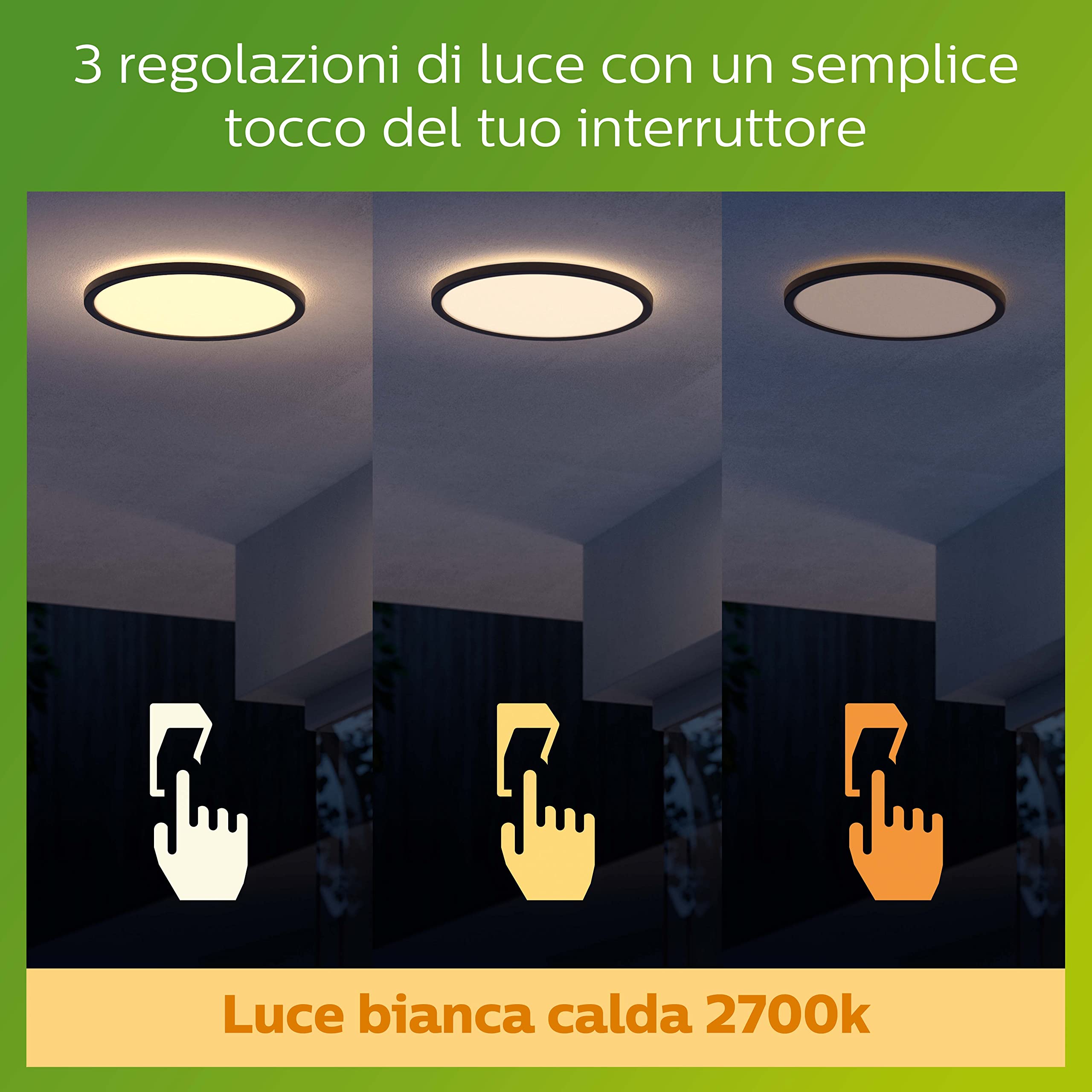 PHILIPS LED Plafoniera SuperSlim per Esterni, IP54, Luce Bianca Calda, Nera