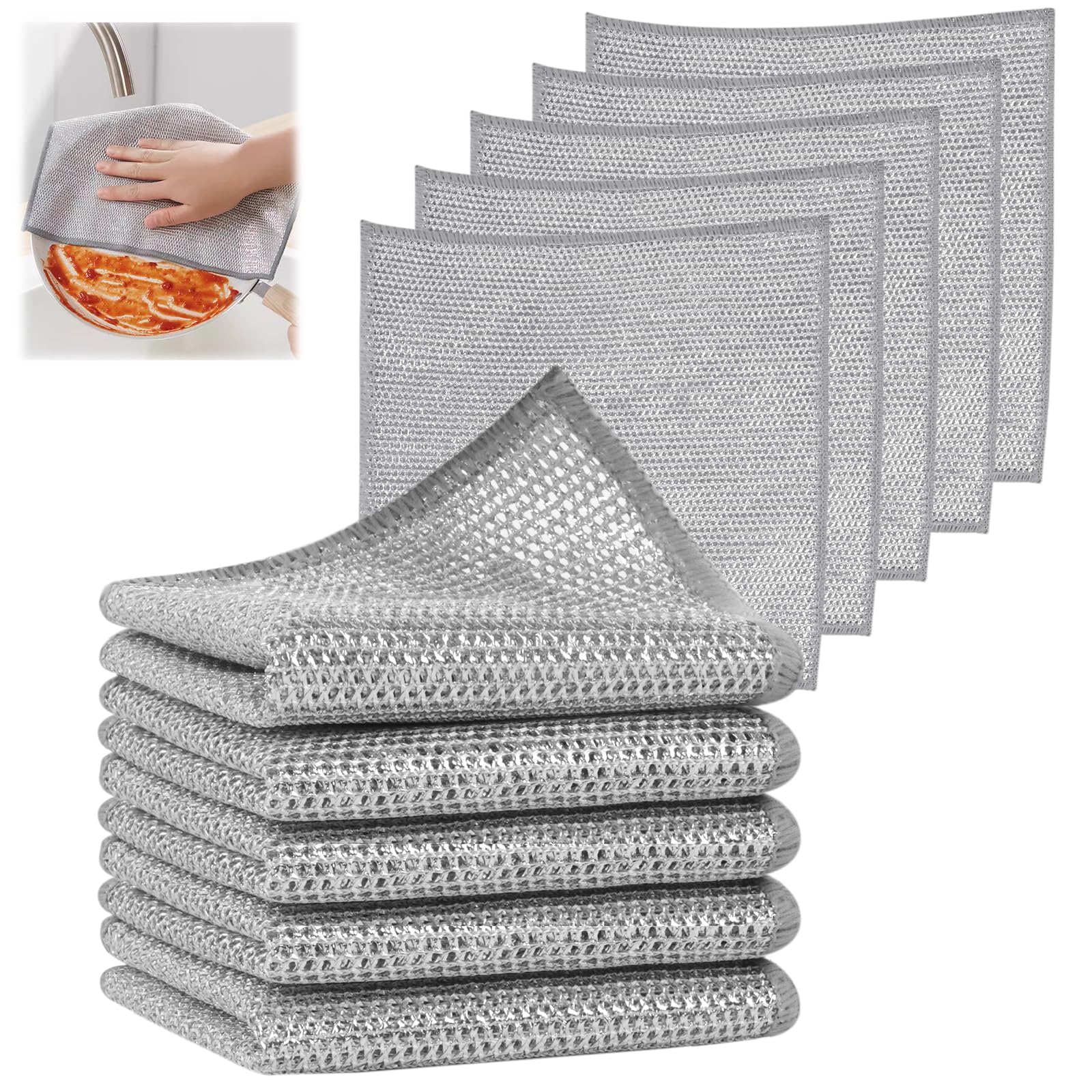 SINLAND Multipurpose Wire Dishwashing Rags Non-Scratch Cleaning Cloths Double-Sided Mesh Metal Wire Cleaning Cloth for Dishes Sinks Counters Stove Tops Easy Rinsing 7.87x7.87Inch 10 Pack