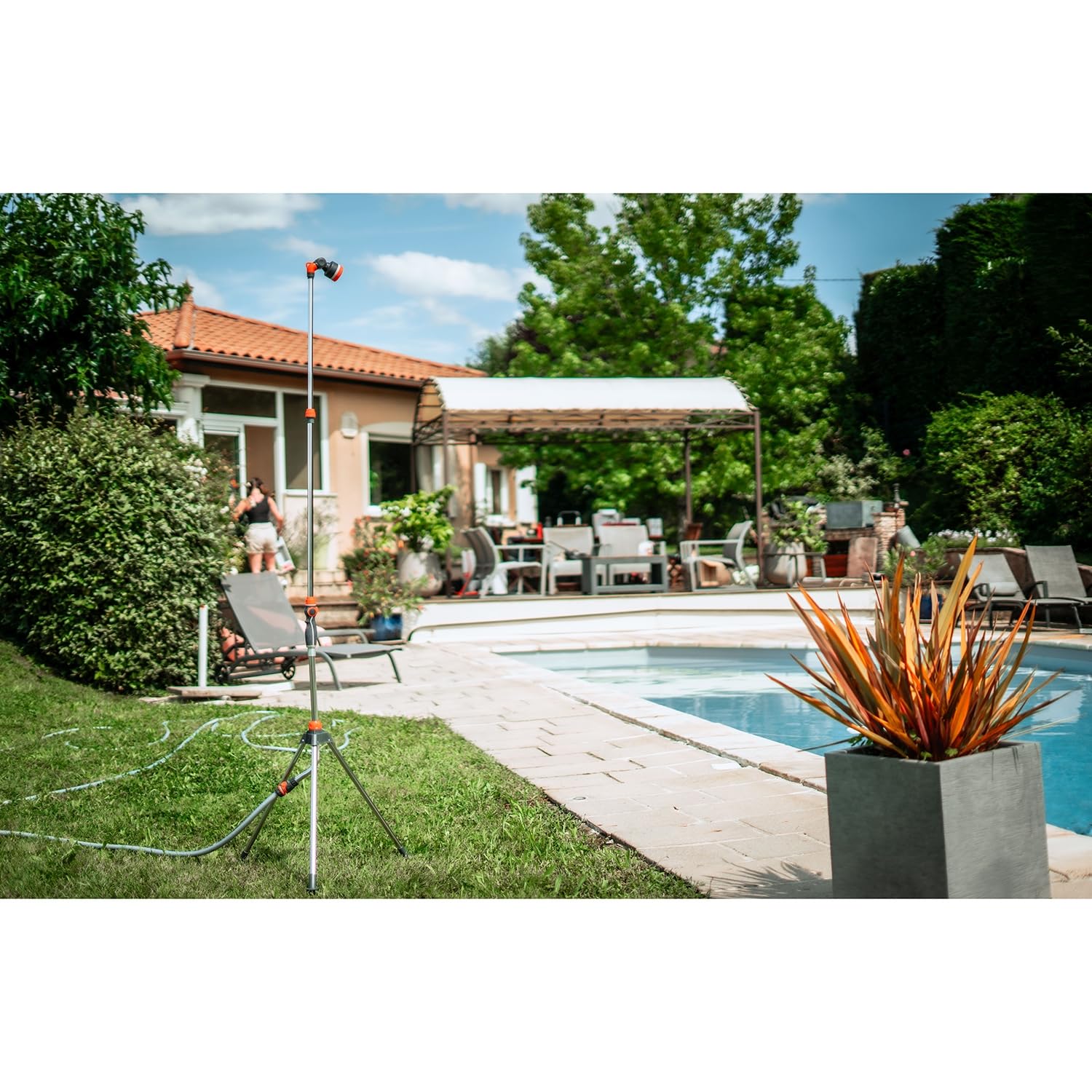 SPIDO - Kit douchette et asperseur sur Pied - Lance télescopique 95 à 140 cm - Asperseur 360° - Arrosage Jardin et massifs
