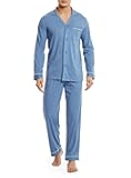 DAVID ARCHY Mens Pajamas Set Soft Cotton Notched Collar Pajamas for Men Long Sleeve Mens Sleepwear with Pockets & Front Fly