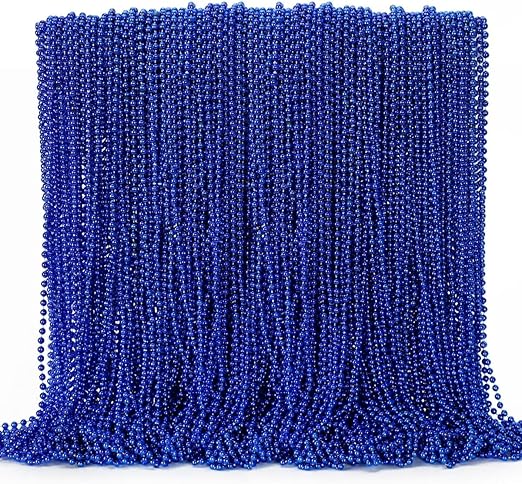 144PCS Christmas Bead Necklace, Blue Bead Necklaces Stuff, 33" Mardi Gras Beads Necklace Costume, Festival Parade Throw Accessories for Gender Reveal Wedding Birthday Party Events Supplies Decorations