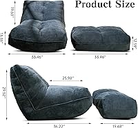 Vista 2 de Puf con Otomán, cómodo sofá de puf con espuma viscoelástica, sofá de puf perezoso con reposapiés, sofá de puf junto a la chimenea para sala de Gris