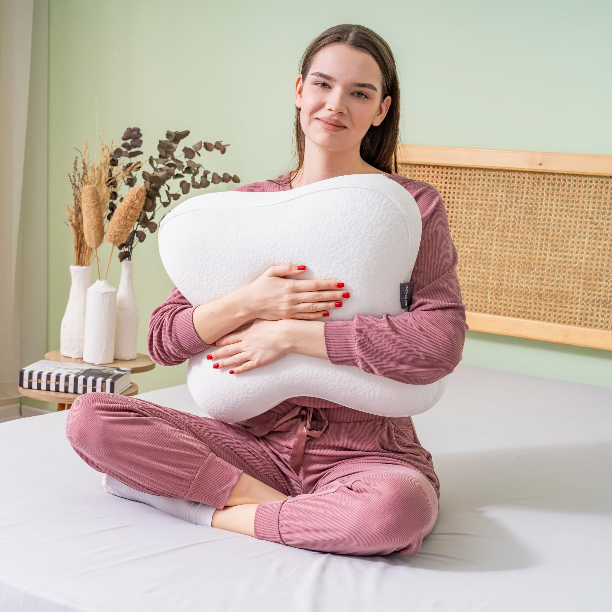 Poduszka dla osób śpiących na boku z pianki z pamięcią kształtu, wiskoelastyczna poduszka pod głowę, ergonomiczna poduszka podpierająca kark, miękka poszewka na poduszkę, biała (54 x 43 x